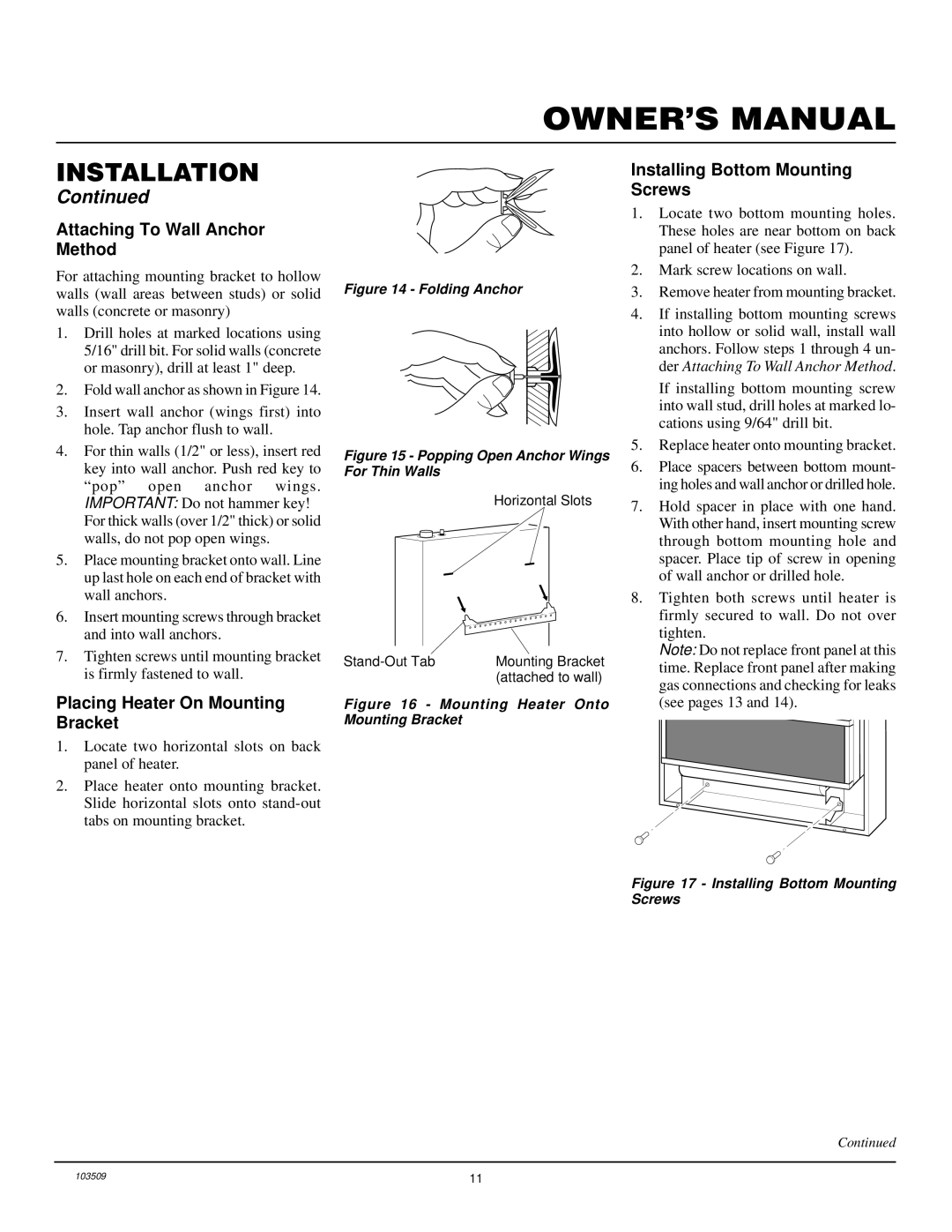 Desa Tech RFP28TC Attaching To Wall Anchor Method, Placing Heater On Mounting Bracket, Installing Bottom Mounting Screws 