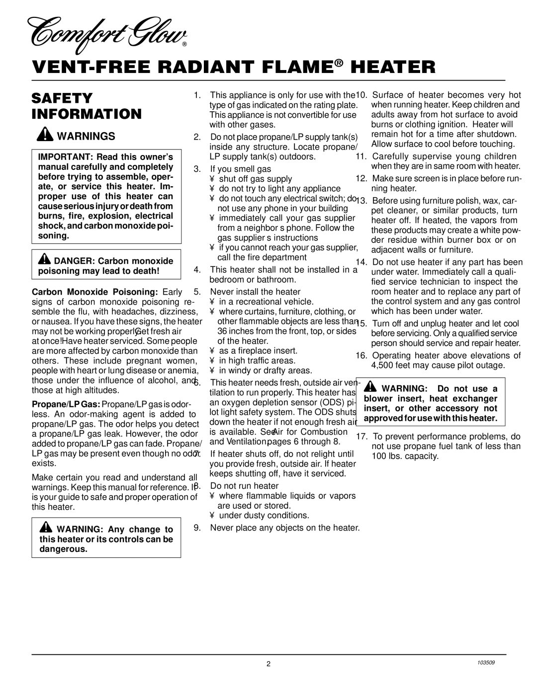 Desa Tech RFP28TC installation manual VENT-FREE Radiant Flame Heater, Safety Information 