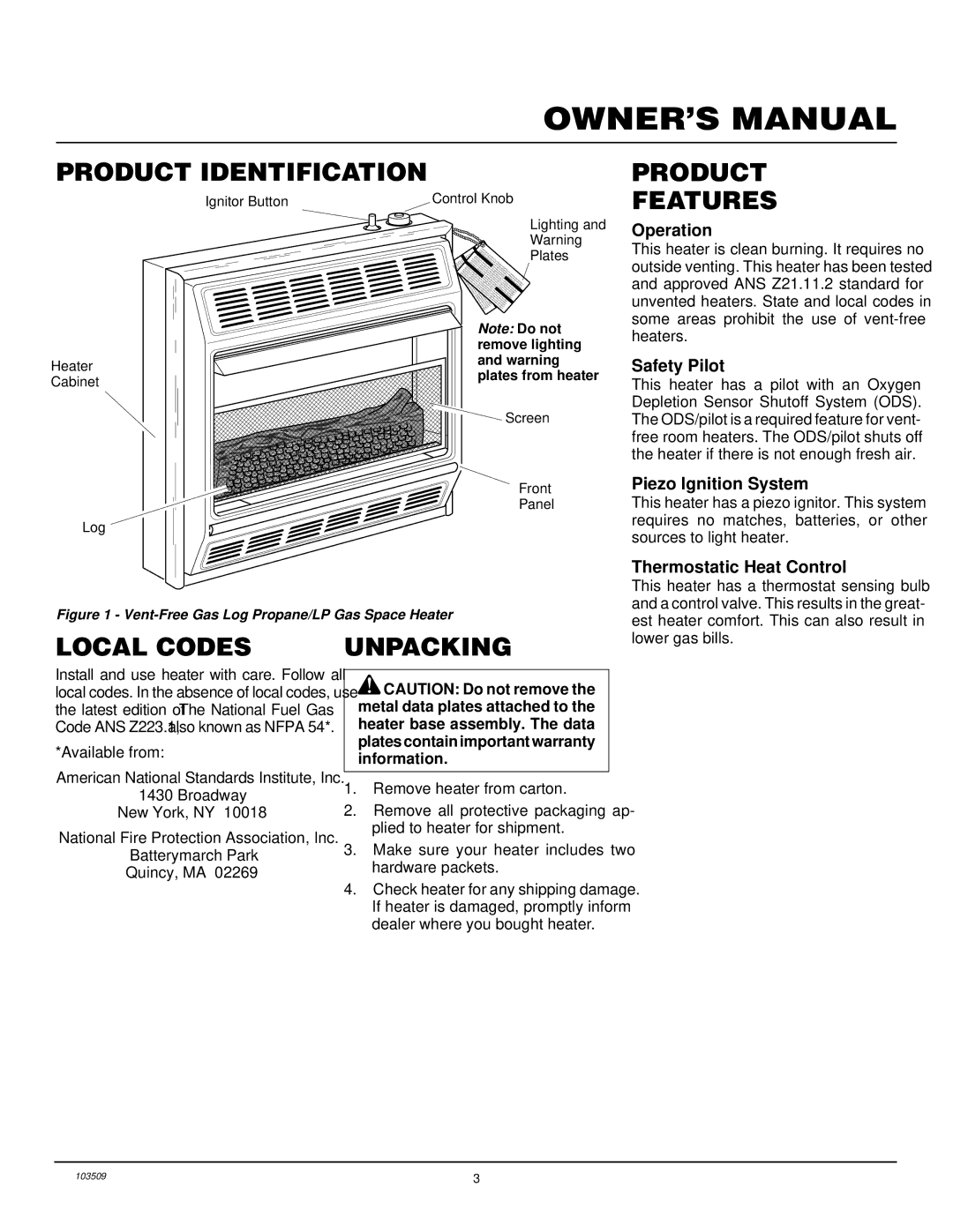 Desa Tech RFP28TC installation manual Product Identification, Product Features, Local Codes, Unpacking 