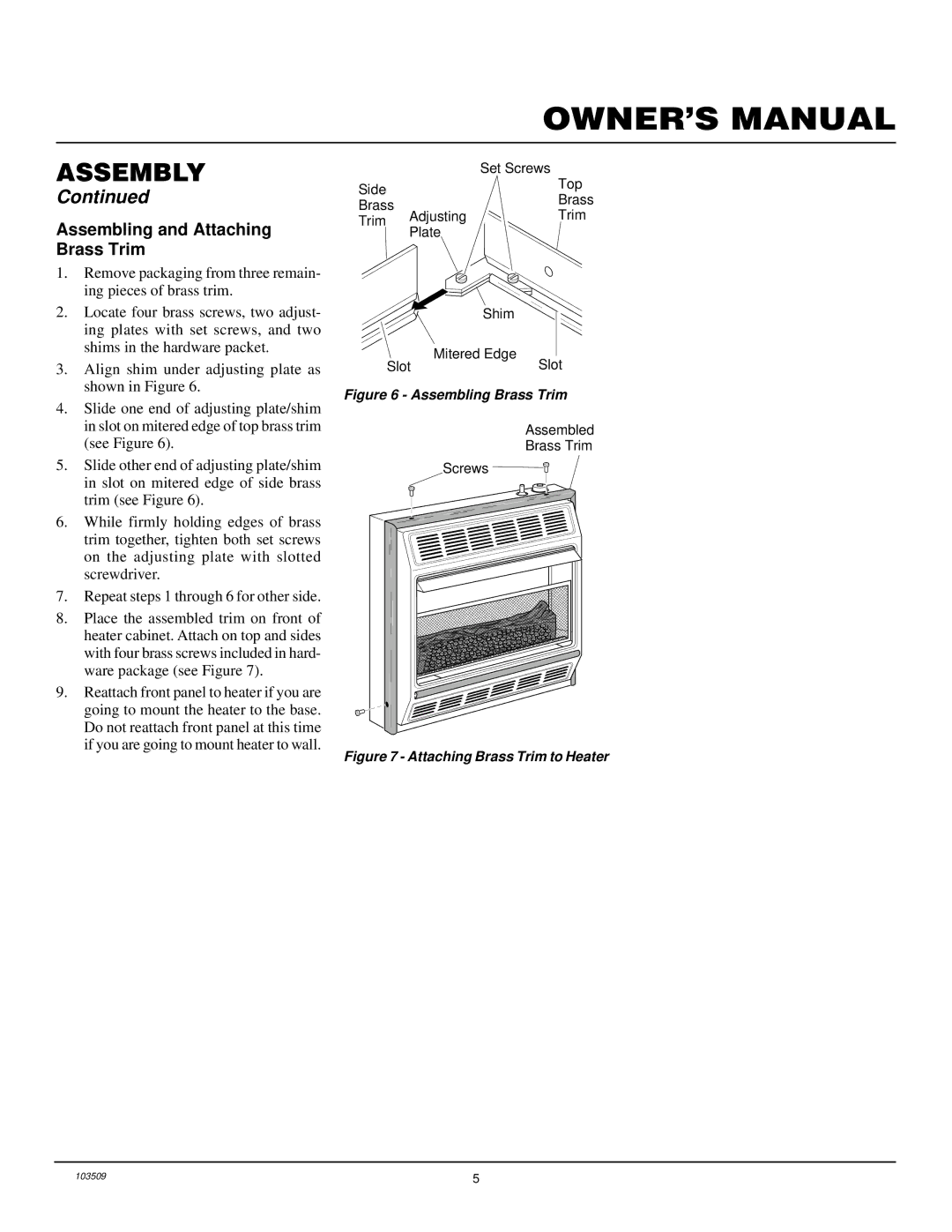 Desa Tech RFP28TC installation manual Assembling and Attaching Brass Trim, Assembling Brass Trim 