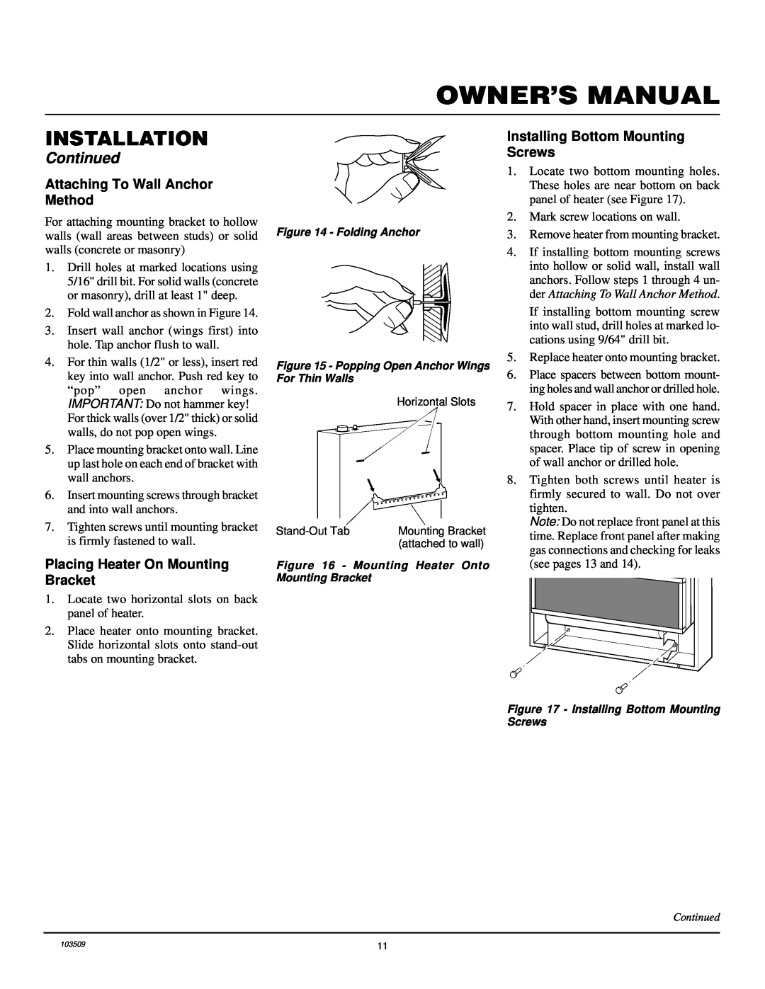 Desa Tech RFP28TC Attaching To Wall Anchor Method, Placing Heater On Mounting Bracket, Installing Bottom Mounting Screws 