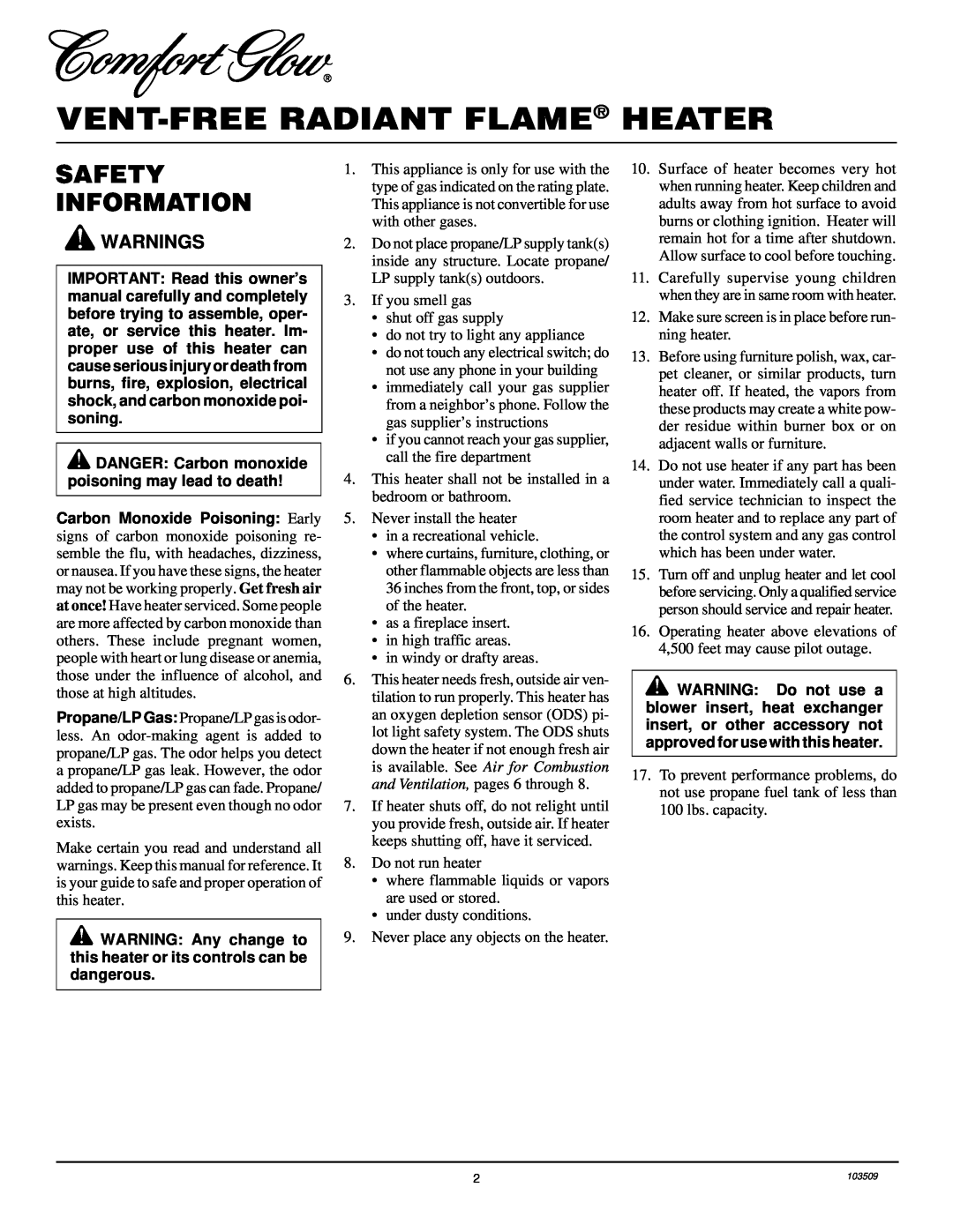 Desa Tech RFP28TC installation manual Vent-Freeradiant Flame Heater, Safety Information, Warnings 