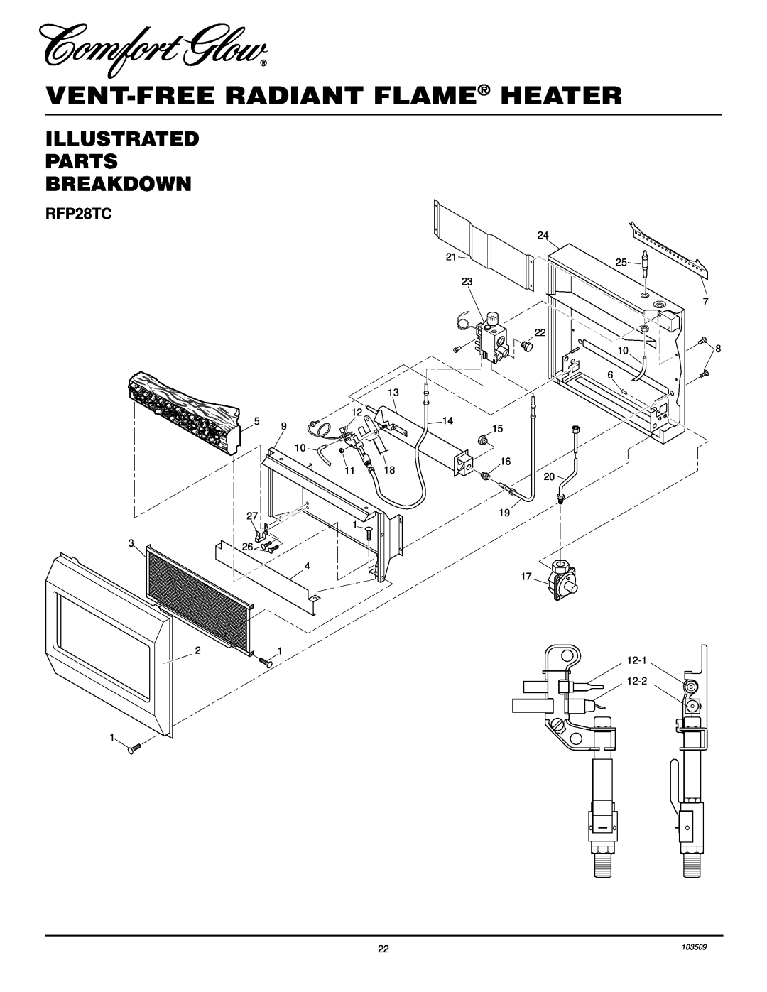 Desa Tech RFP28TC installation manual Illustrated Parts Breakdown, Vent-Freeradiant Flame Heater 