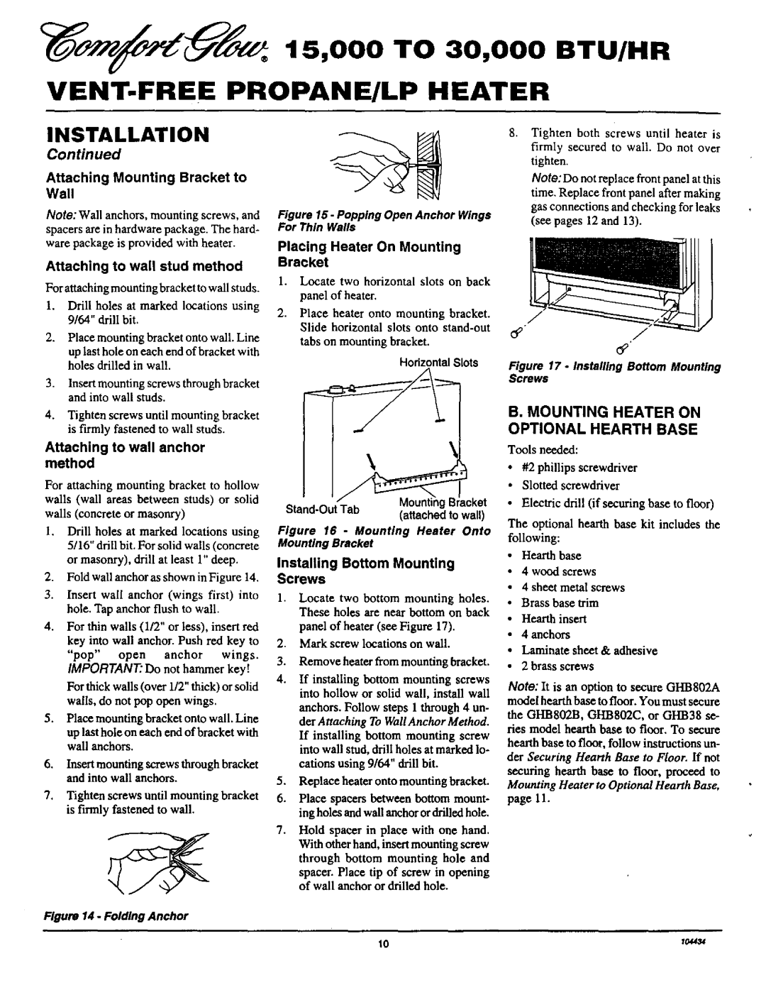 Desa Tech RFP30T installation manual Mounting Heater on Optional Hearth Base, Installing Bottom Mounting Screws 