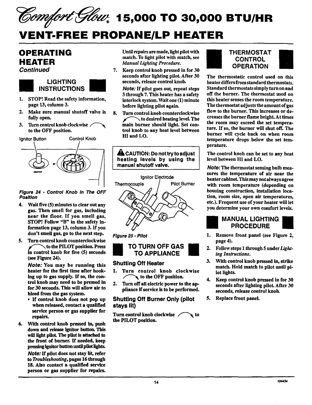 Desa Tech RFP30T installation manual To Turn OFF GAS, To Appliance, Lighting, Control, Operation 