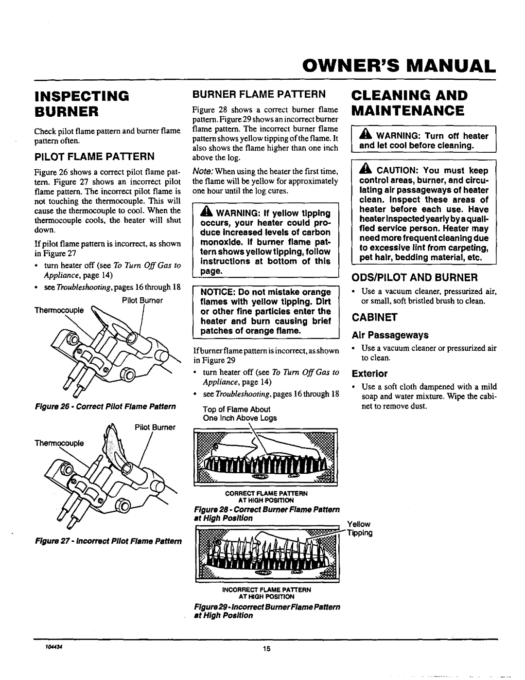 Desa Tech RFP30T installation manual Inspecting Burner, Cleaning Maintenance, Cabinet 