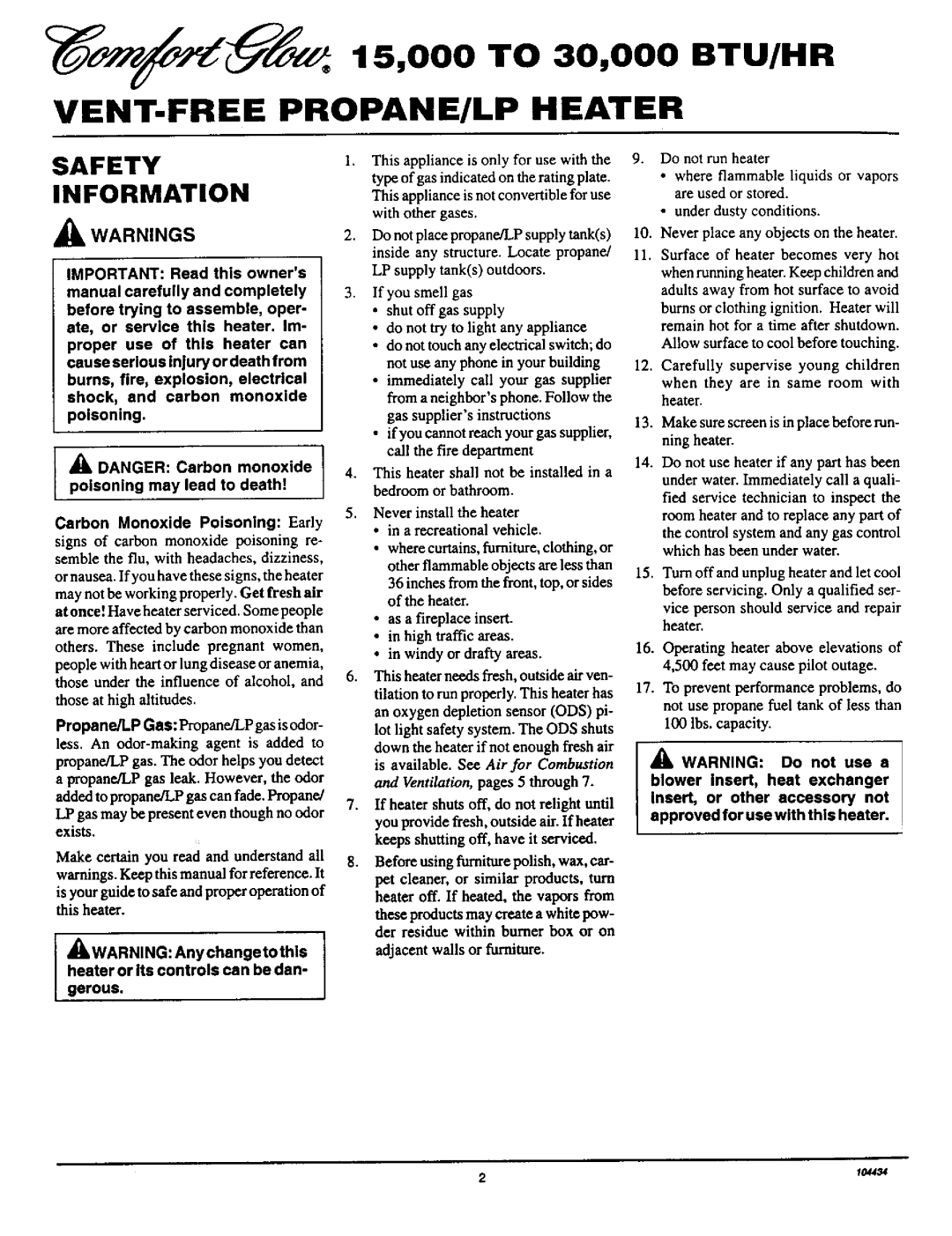 Desa Tech RFP30T installation manual VENT-FREE PROPANE/LP Heater, Safety Information, Gerous 