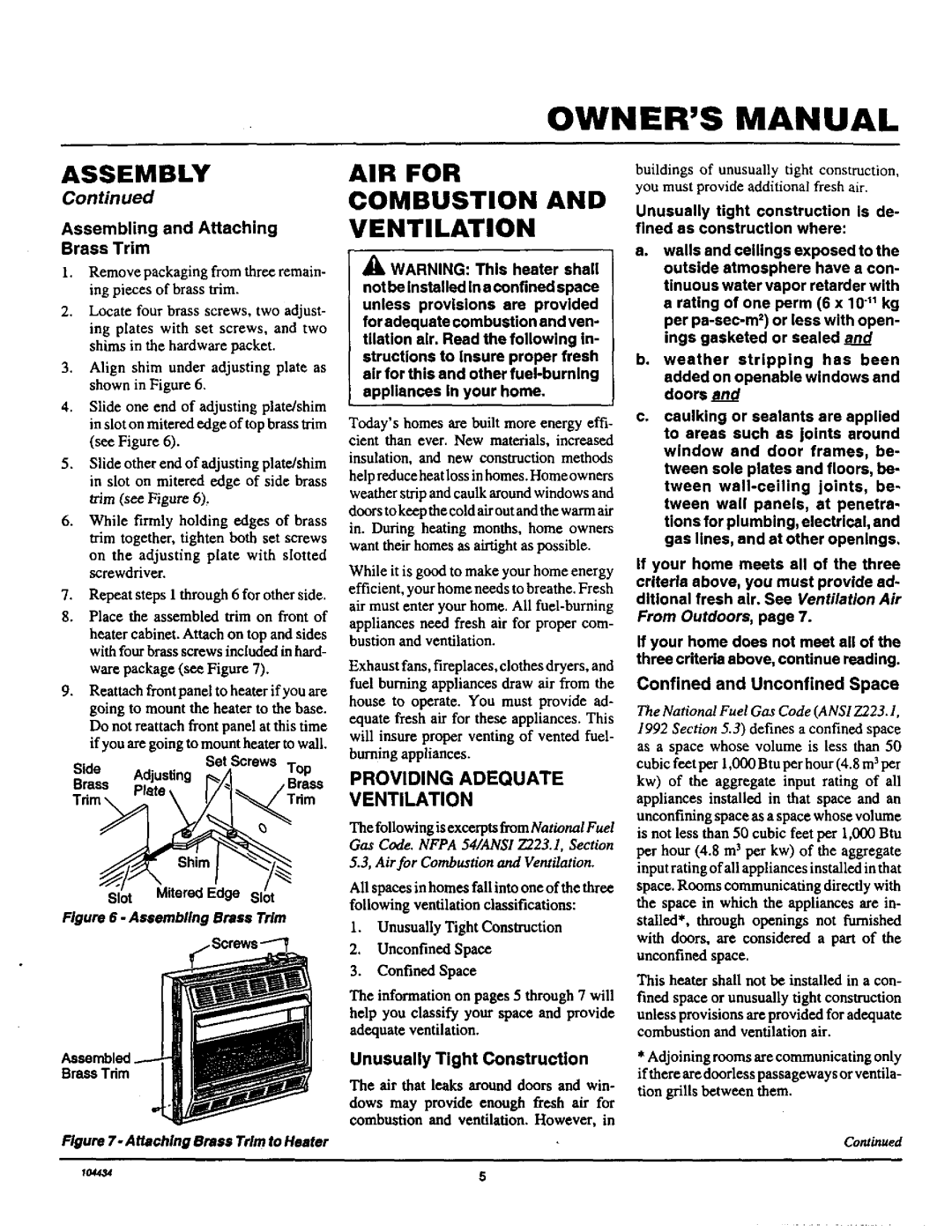 Desa Tech RFP30T AIR for Combustion and Ventilation, Providing Adequate Ventilation, Assembling and Attaching Brass Trim 