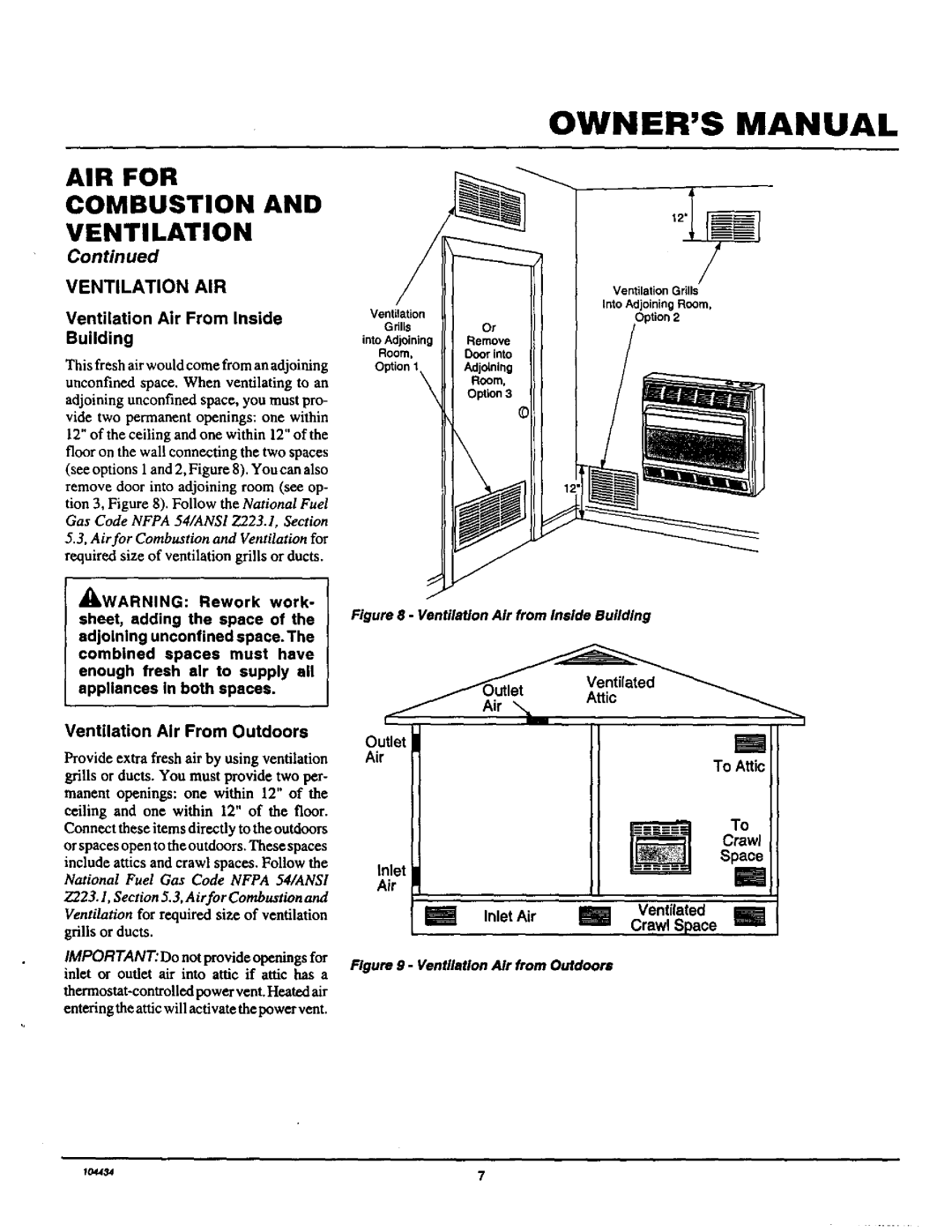 Desa Tech RFP30T installation manual Ventilation AIR, Ventilation Air From Inside Building, To Attic, Space 