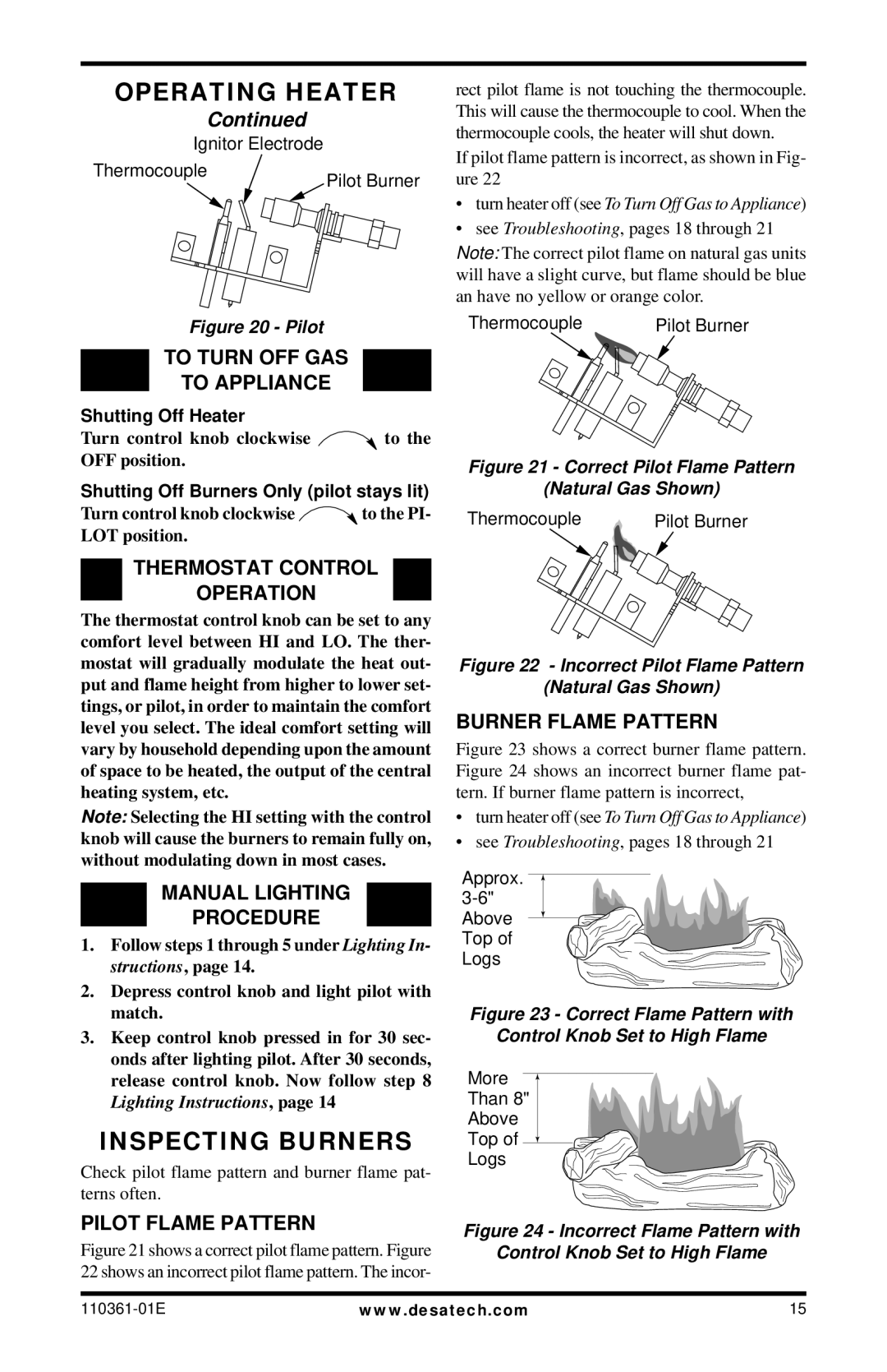 Desa Tech S26PTA, S26NTA installation manual Inspecting Burners 