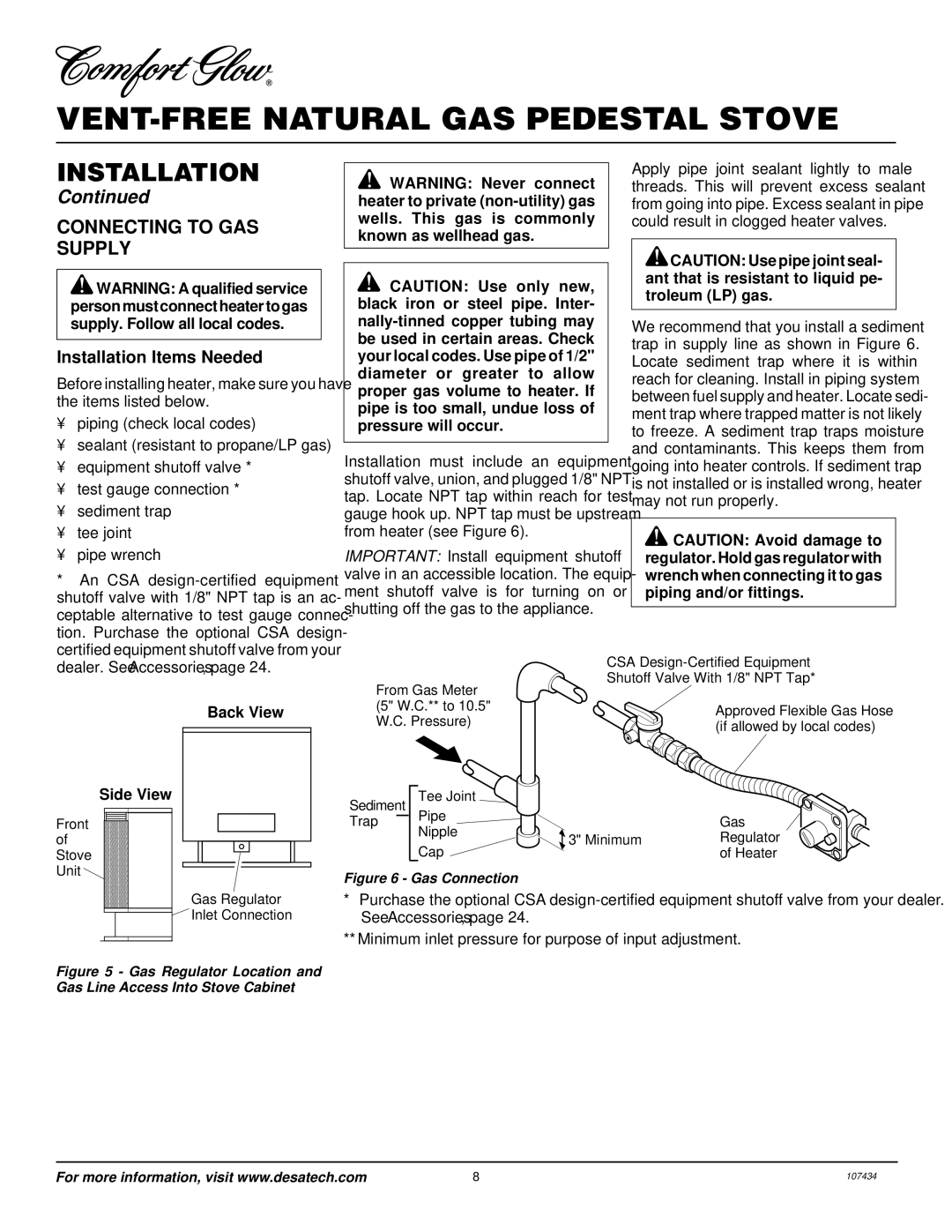 Desa Tech S39NT installation manual Connecting to GAS Supply, Installation Items Needed 