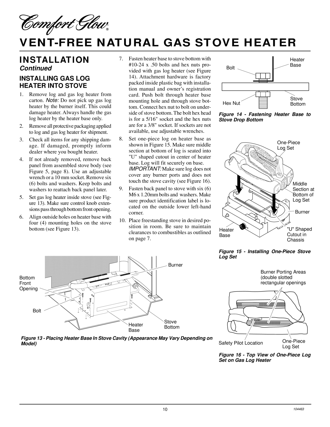 Desa Tech SL30NT installation manual Installing GAS LOG Heater Into Stove, Washers to reattach back panel later 