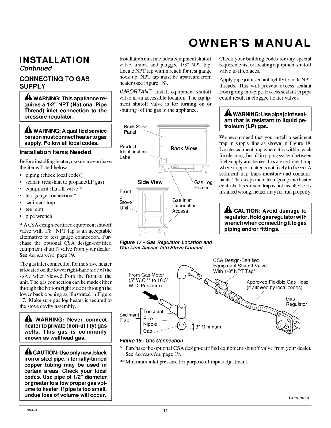 Desa Tech SL30NT installation manual Connecting to GAS Supply, Installation Items Needed 