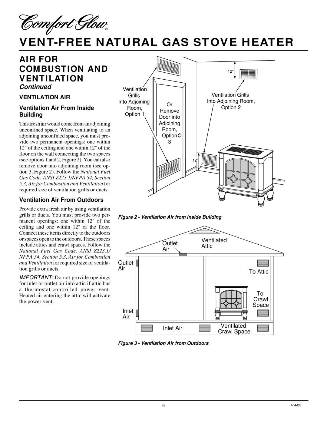 Desa Tech SL30NT installation manual Ventilation AIR, Ventilation Air From Inside, Building, Ventilation Air From Outdoors 