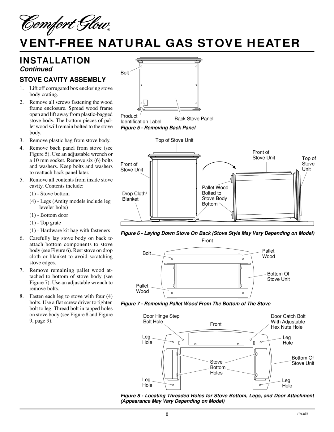 Desa Tech SL30NT installation manual Stove Cavity Assembly, Stove bottom Legs Amity models include leg leveler bolts 