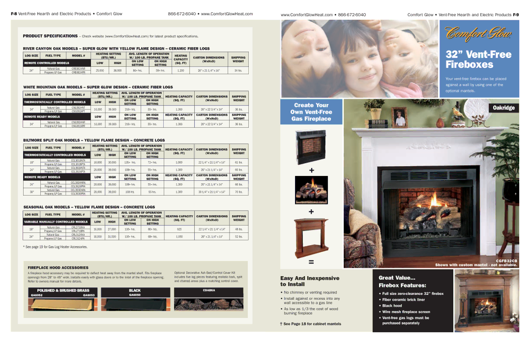 Desa Tech Vent-Free Gas and Electric Hearth manual Vent-Free Fireboxes, Create Your Own Vent-Free Gas Fireplace, Oakridge 