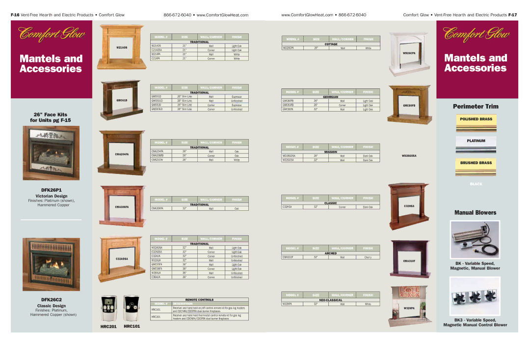 Desa Tech Vent-Free Gas and Electric Hearth manual Mantels and Accessories, Face Kits For Units pg F-15 