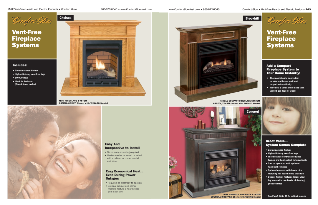 Desa Tech Vent-Free Gas and Electric Hearth manual Vent-Free Fireplace Systems, Chelsea, Brookhill, Concord, Includes 