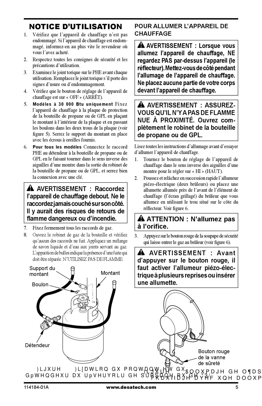 Desa SPC-30RB, TT15, N15, SPC-15RB owner manual Pour Allumer L’APPAREIL DE Chauffage, Fixez fermement tous les raccords de gaz 