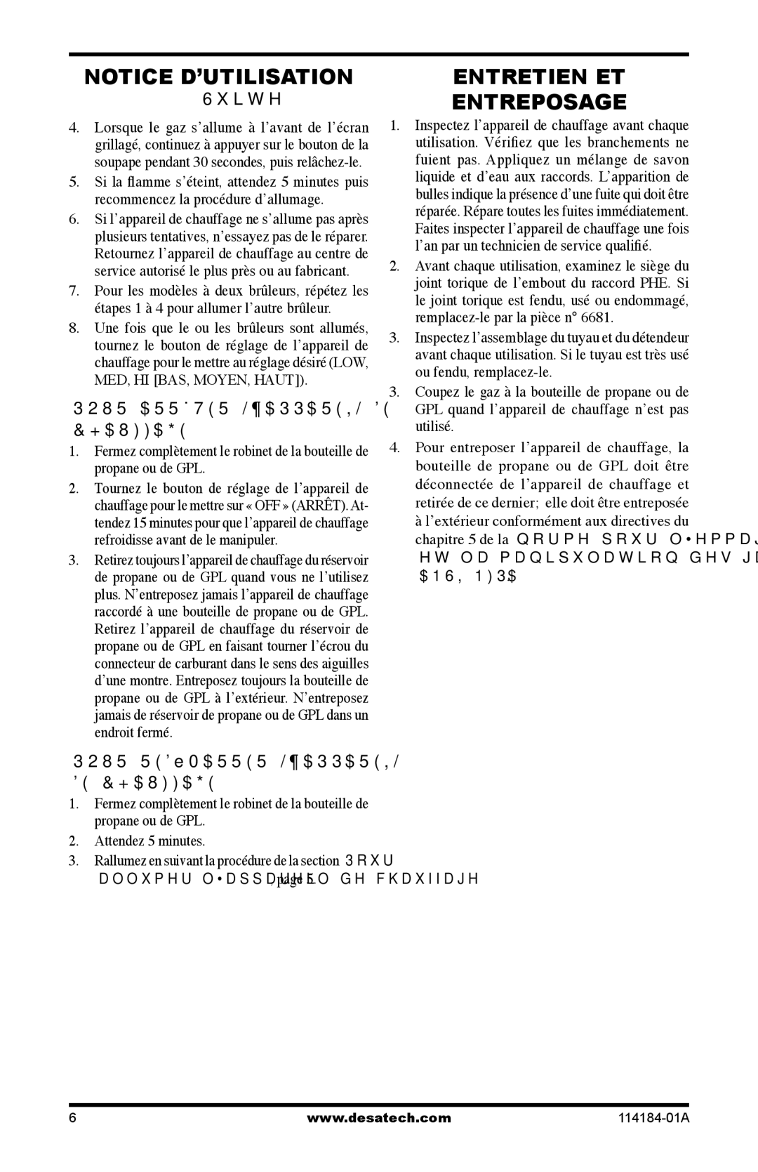 Desa N15, TT15 Entretien ET Entreposage, Pour Arrêter L’APPAREIL DE Chauffage, Pour Redémarrer L’APPAREIL DE Chauffage 