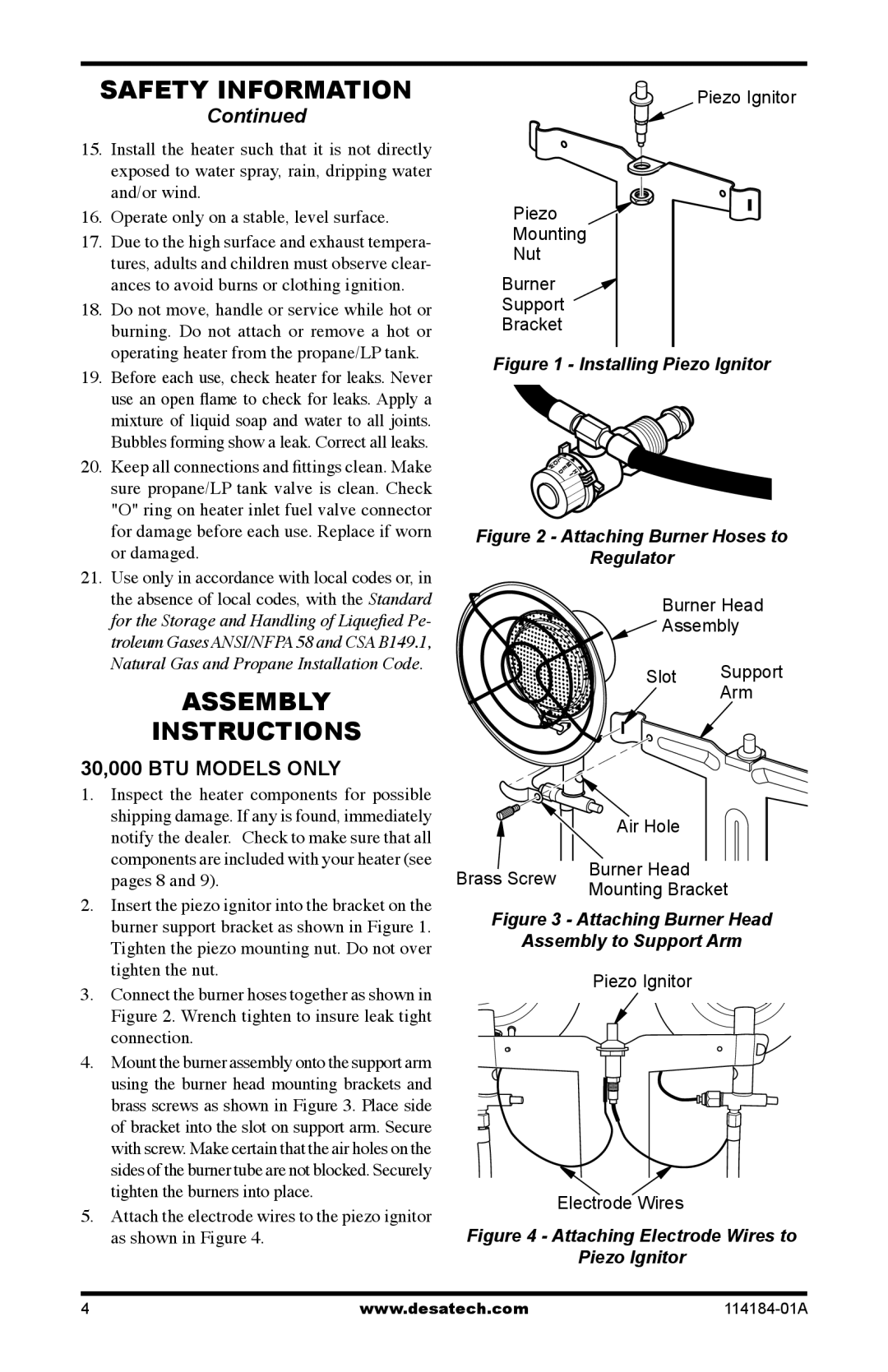 Desa TT15, SPC-30RB, N15, SPC-15RB owner manual Assembly Instructions, 30,000 BTU Models only 