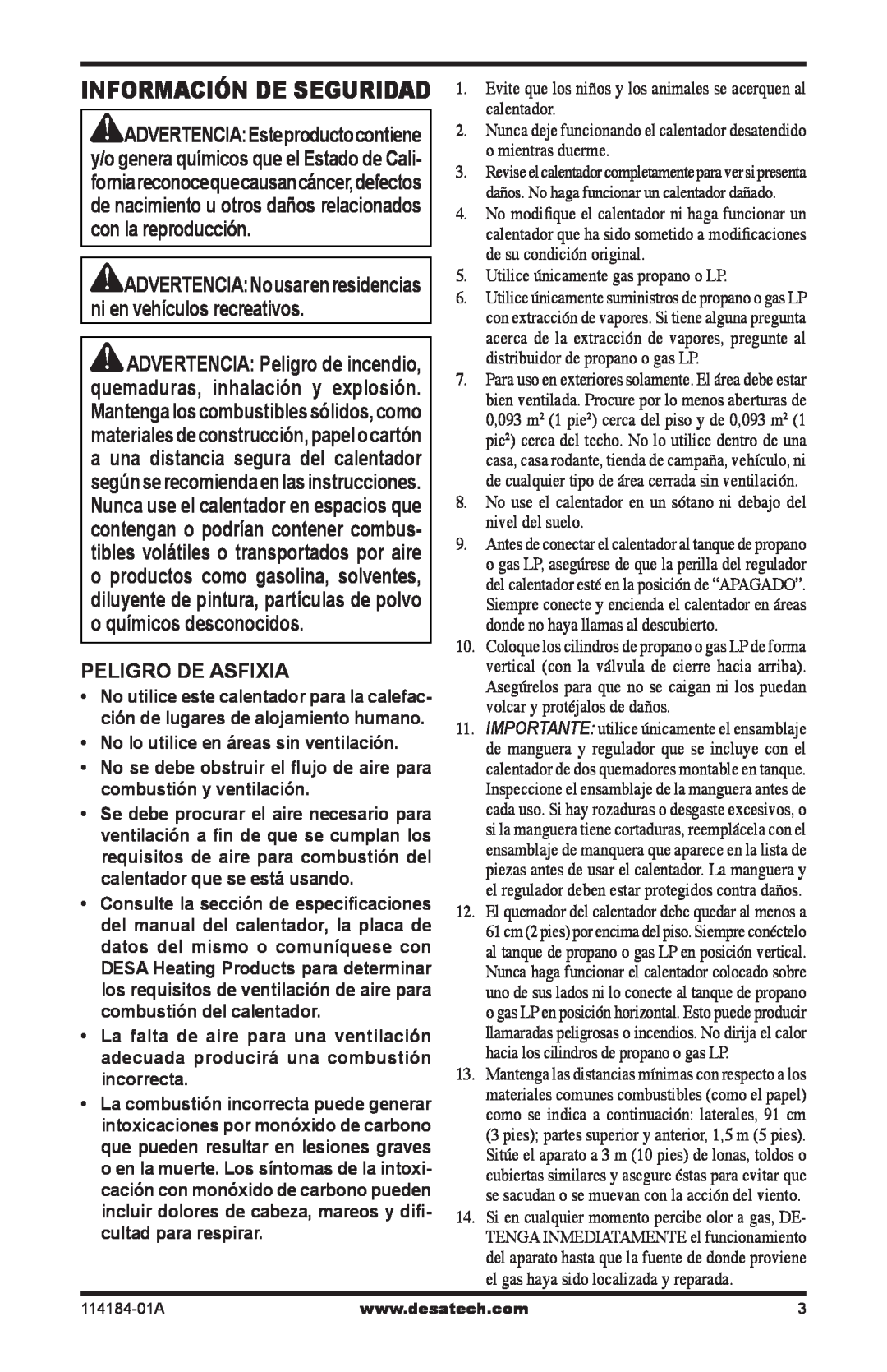 Desa SPC-30RB, TT15, N15, SPC-15RB owner manual Información De Seguridad, Peligro De Asfixia 