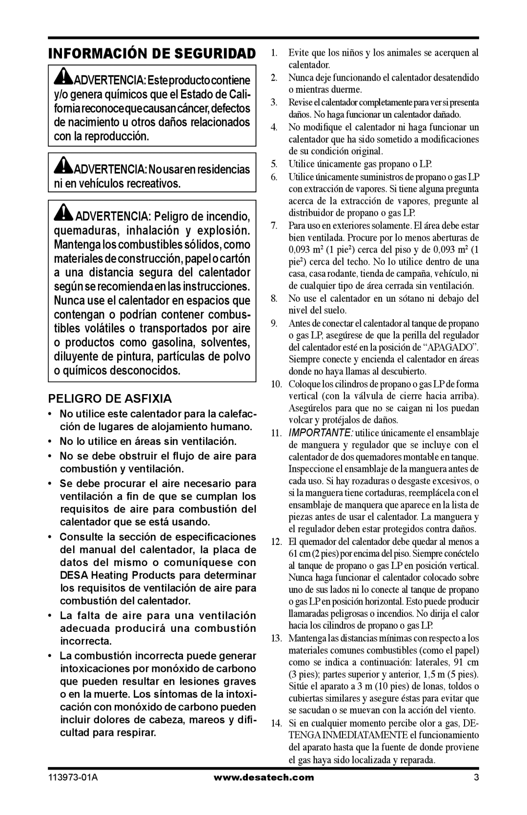 Desa TT15A 10, TT30 10, SPC-15R owner manual Información DE Seguridad, Peligro DE Asfixia 