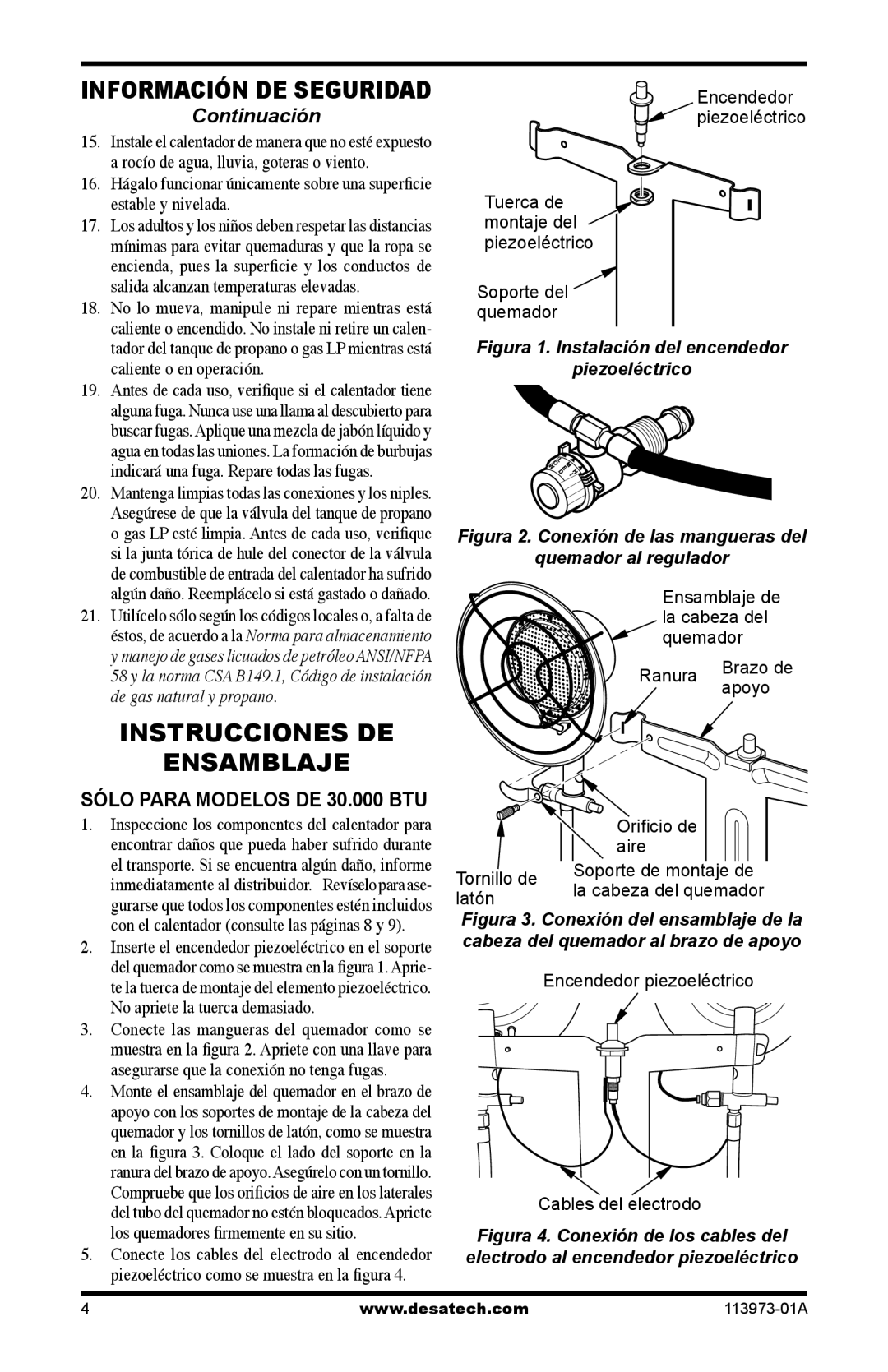 Desa SPC-15R, TT30 10, TT15A 10 owner manual Instrucciones DE Ensamblaje, Sólo Para Modelos DE 30.000 BTU 