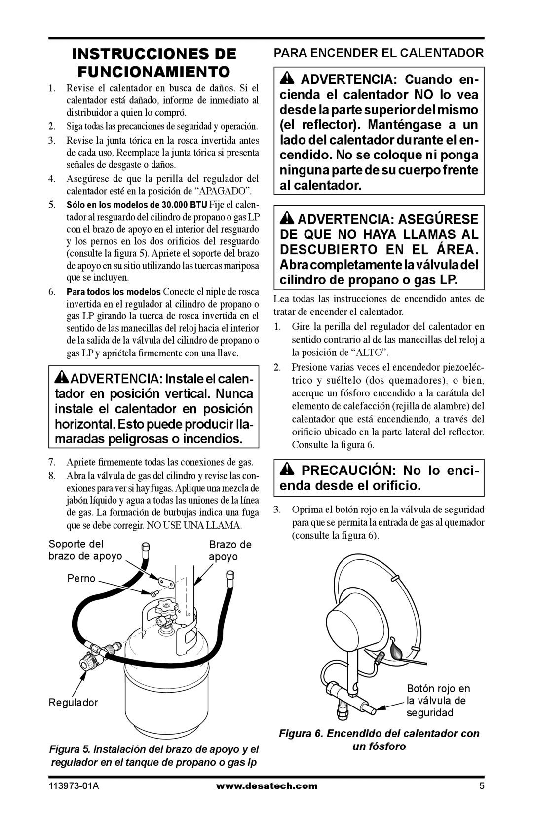 Desa TT30 10, TT15A 10, SPC-15R owner manual Instrucciones DE Funcionamiento, Para Encender EL Calentador 