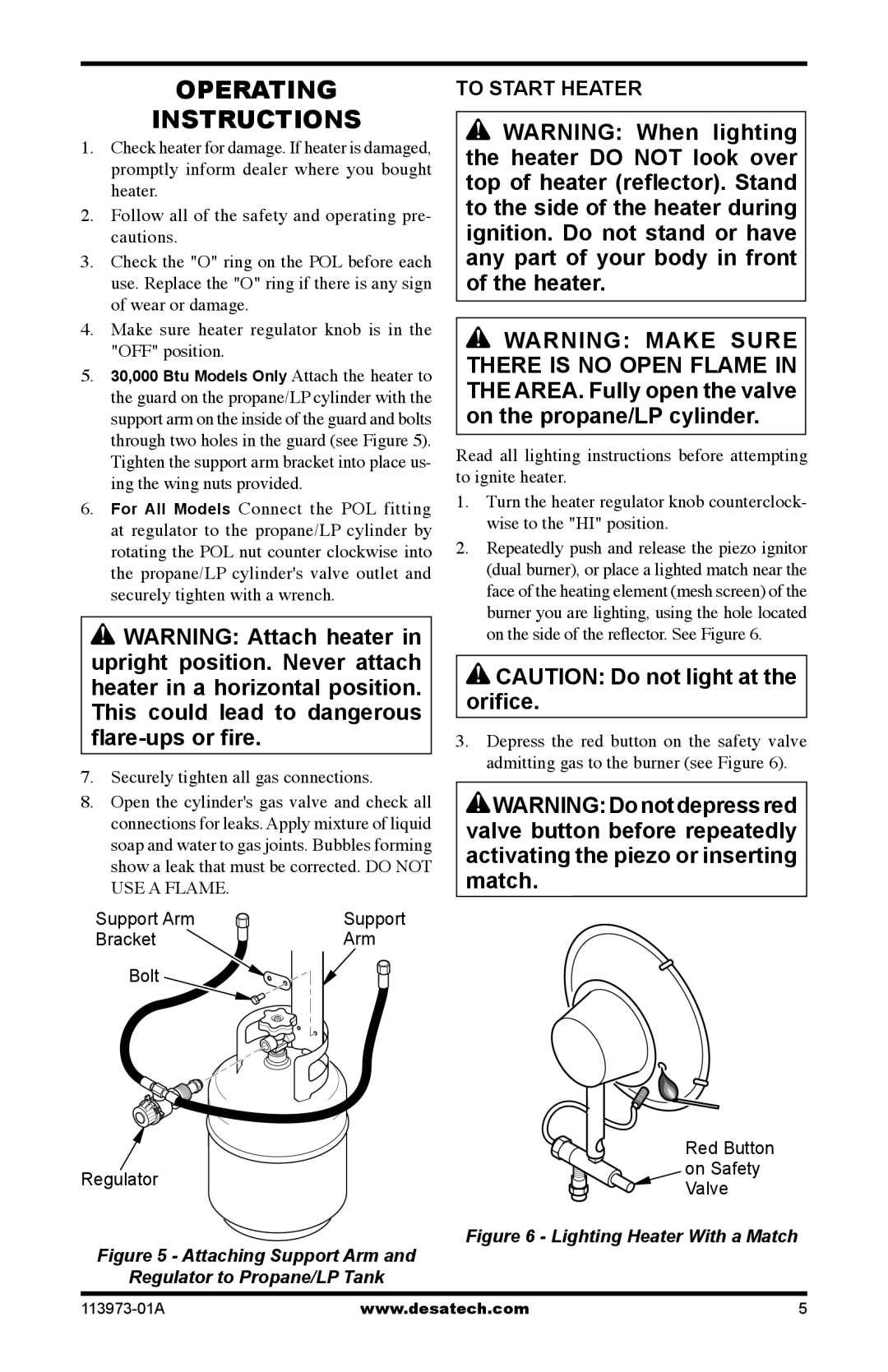 Desa SPC-15R, TT30 10, TT15A 10 owner manual Operating Instructions, To Start Heater 