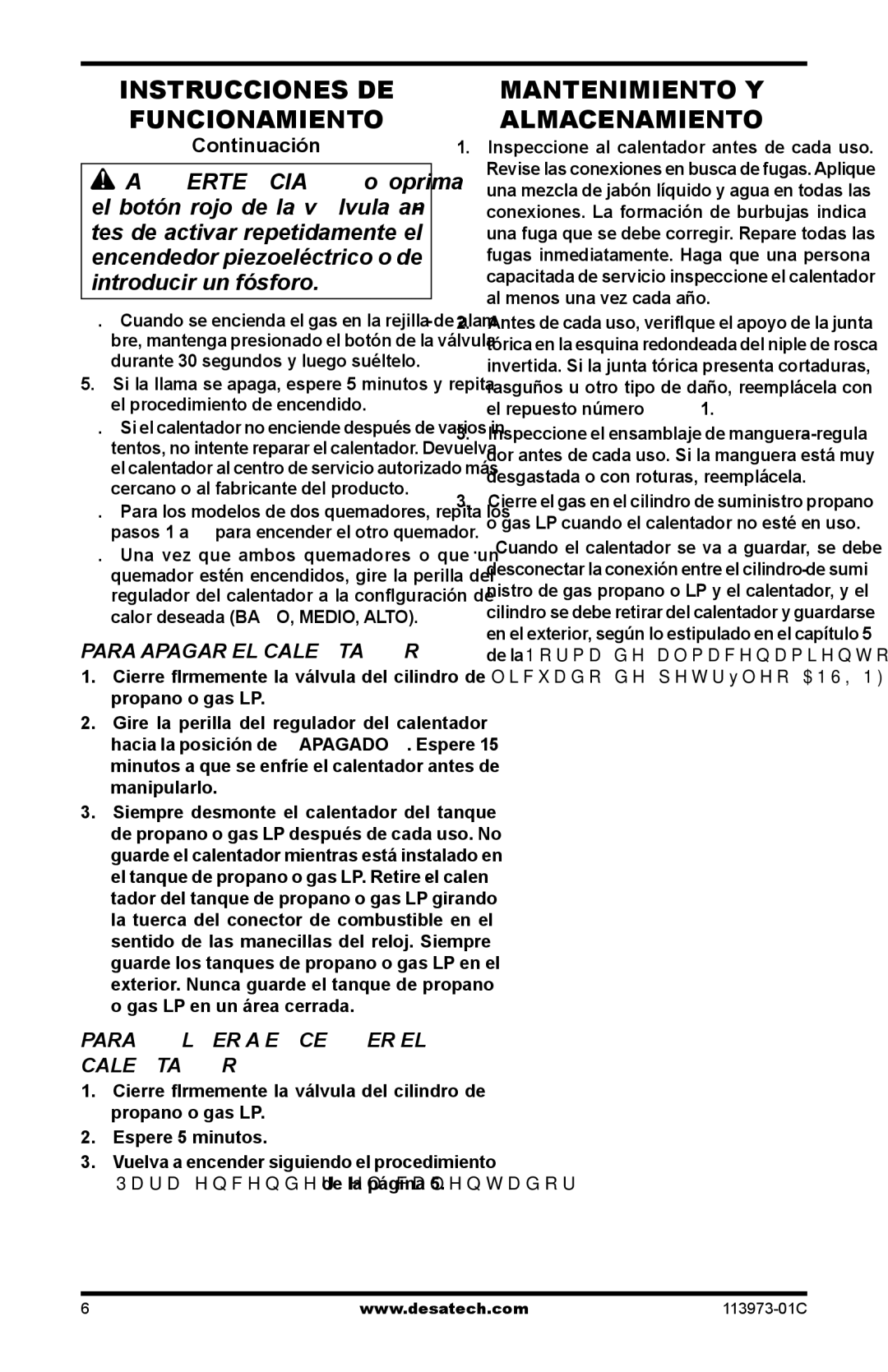 Desa HD15A, TT30, N15A, HD30, AND TT15A 10, 000-15 owner manual Para Apagar EL Calentador, Para Volver a Encender EL Calentador 