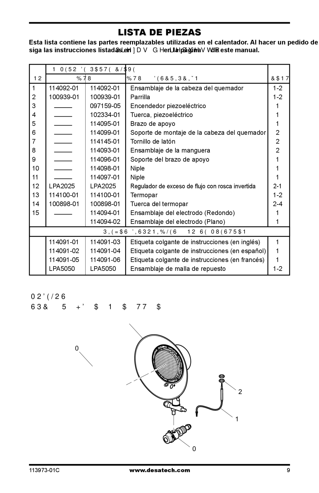 Desa 000-15, TT30, N15A, HD15A, HD30, AND TT15A 10, 000 BTU SPC-30R owner manual Lista DE Piezas 