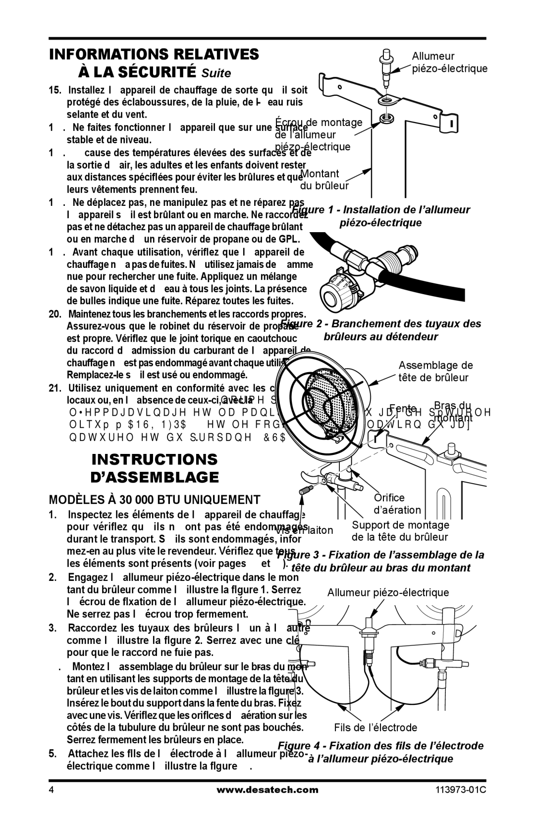 Desa HD30, TT30, N15A, HD15A, AND TT15A 10, 000-15, 000 BTU SPC-30R Instructions ’ASSEMBLAGE, Modèles À 30 000 BTU Uniquement 