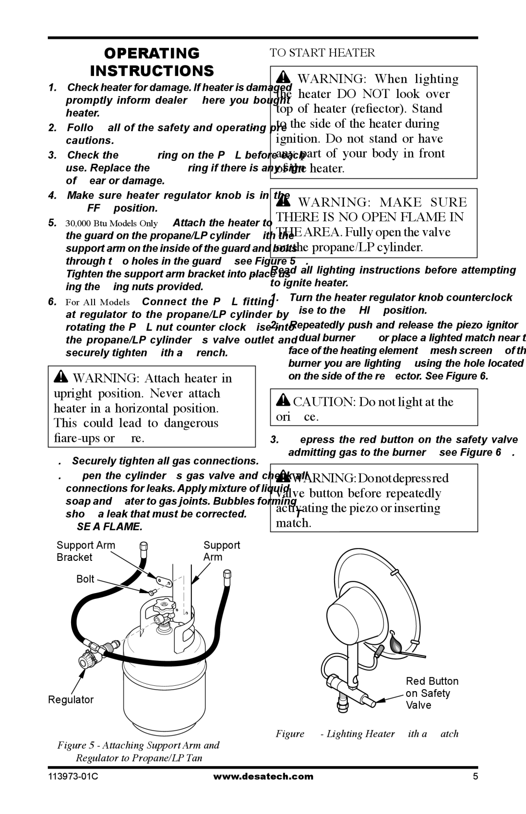 Desa 000-15, TT30, N15A, HD15A, HD30, AND TT15A 10, 000 BTU SPC-30R owner manual Operating Instructions, To Start Heater 