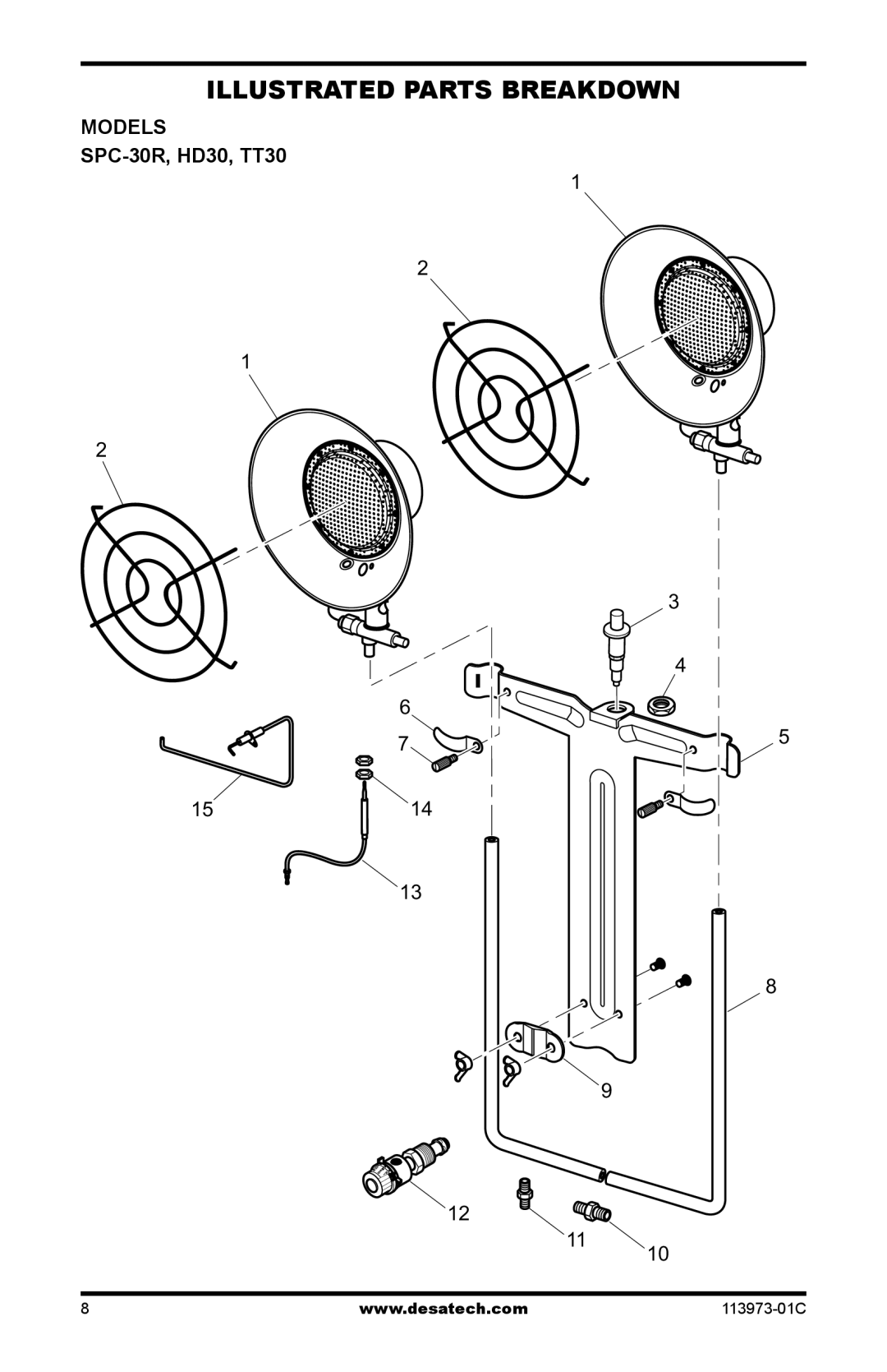 Desa N15A, TT30, HD15A, HD30, AND TT15A 10, 000-15, 000 BTU SPC-30R owner manual Illustrated Parts Breakdown, Models 