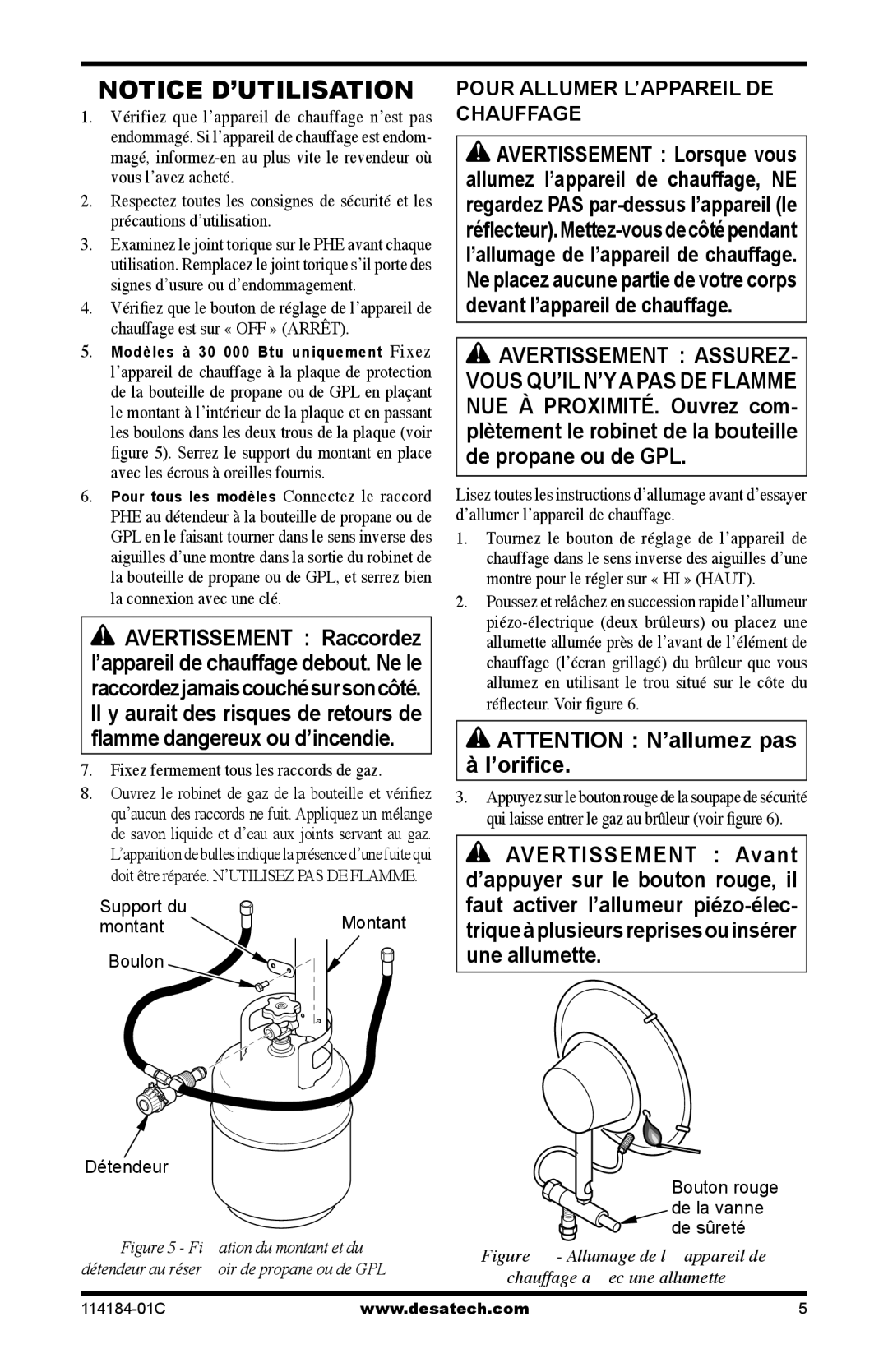 Desa TT30B, N15 AND TT15 10, HD30B, HD15 Pour Allumer L’APPAREIL DE Chauffage, Fixez fermement tous les raccords de gaz 