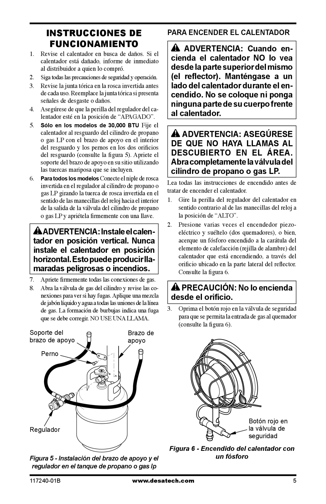 Desa N15G, TT30G, SPC-30RG, SPC-15RG, HD30G, HD15G owner manual Instrucciones DE Funcionamiento, Para Encender EL Calentador 