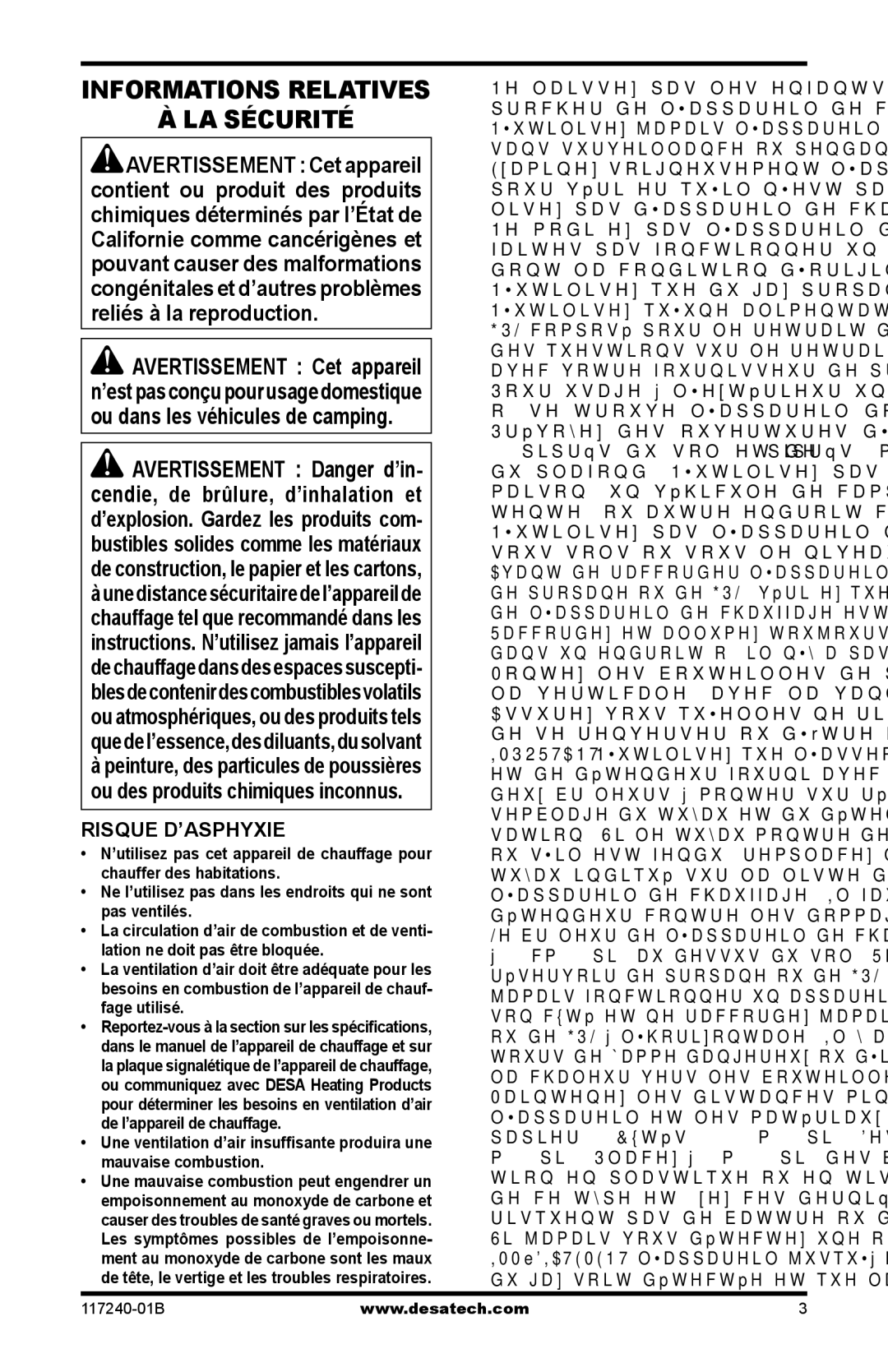 Desa HD15G, TT30G, SPC-30RG, SPC-15RG, N15G, HD30G LA Sécurité, Risque D’ASPHYXIE, Nʼutilisez que du gaz propane ou du GPL 