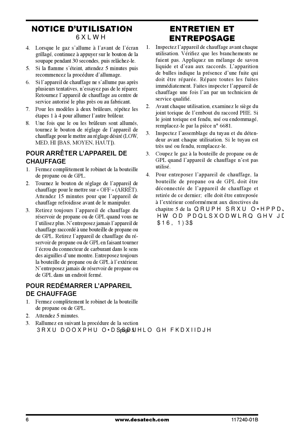 Desa SPC-15RG Entretien ET Entreposage, Pour Arrêter L’APPAREIL DE Chauffage, Pour Redémarrer L’APPAREIL DE Chauffage 