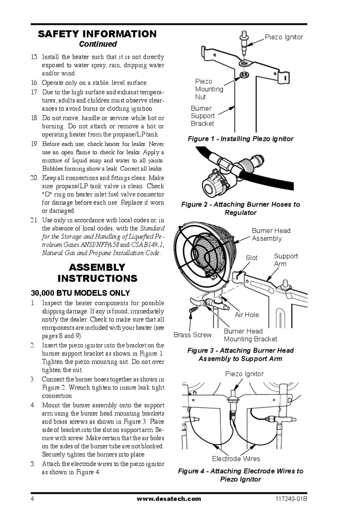 Desa HD30G, TT30G, SPC-30RG, SPC-15RG, N15G, HD15G owner manual Assembly Instructions, 30,000 BTU Models only 