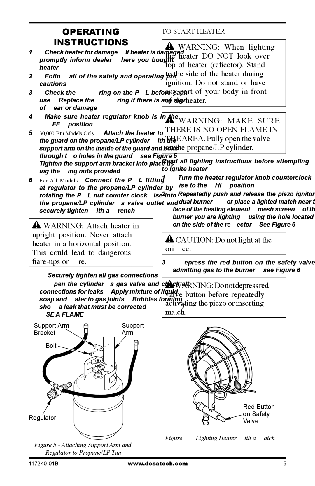 Desa HD15G, TT30G, SPC-30RG, SPC-15RG, N15G, HD30G owner manual Operating Instructions, To Start Heater 