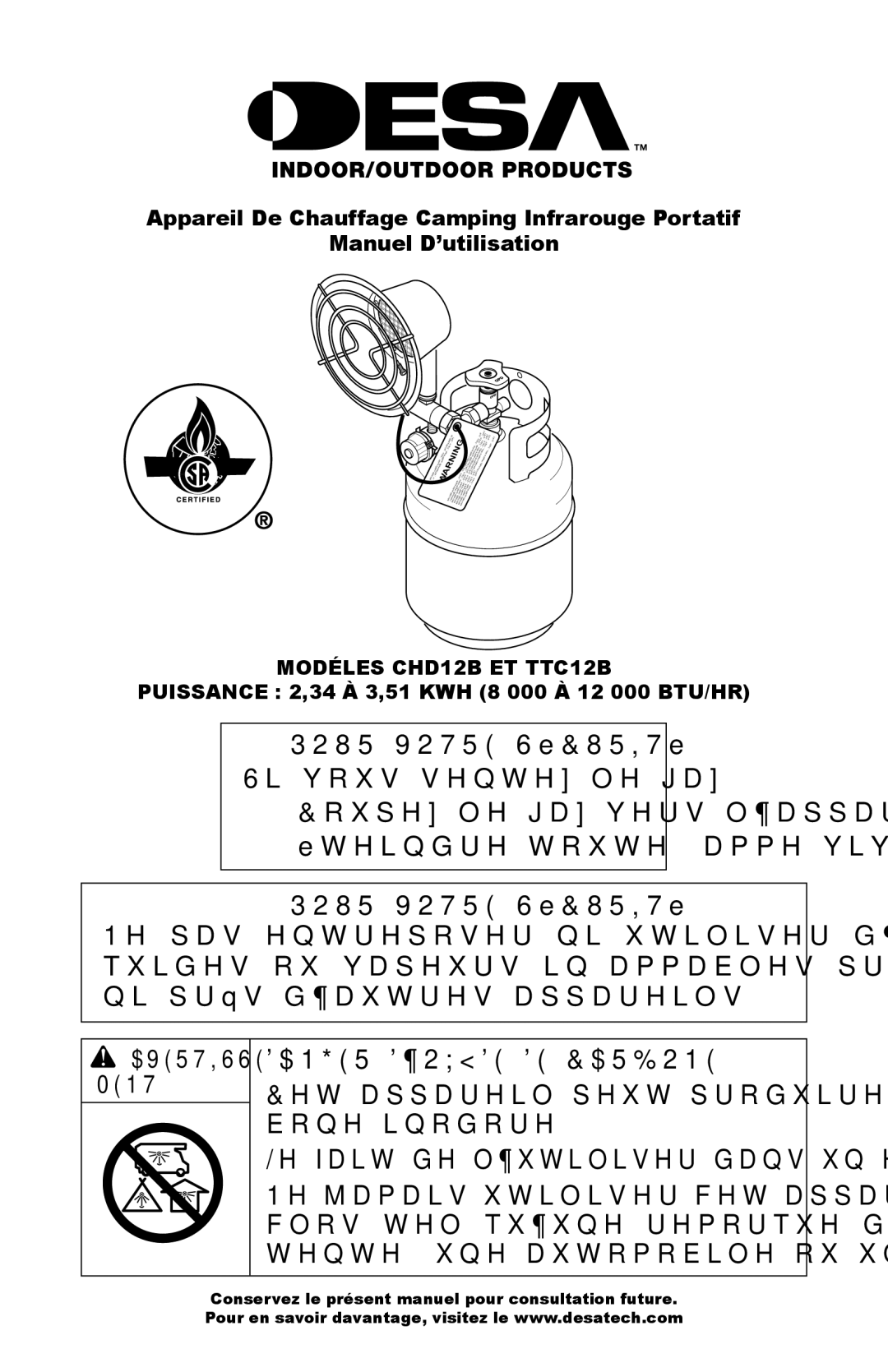 Desa owner manual Modéles CHD12B ET TTC12B, AVERTISSE- Ment 