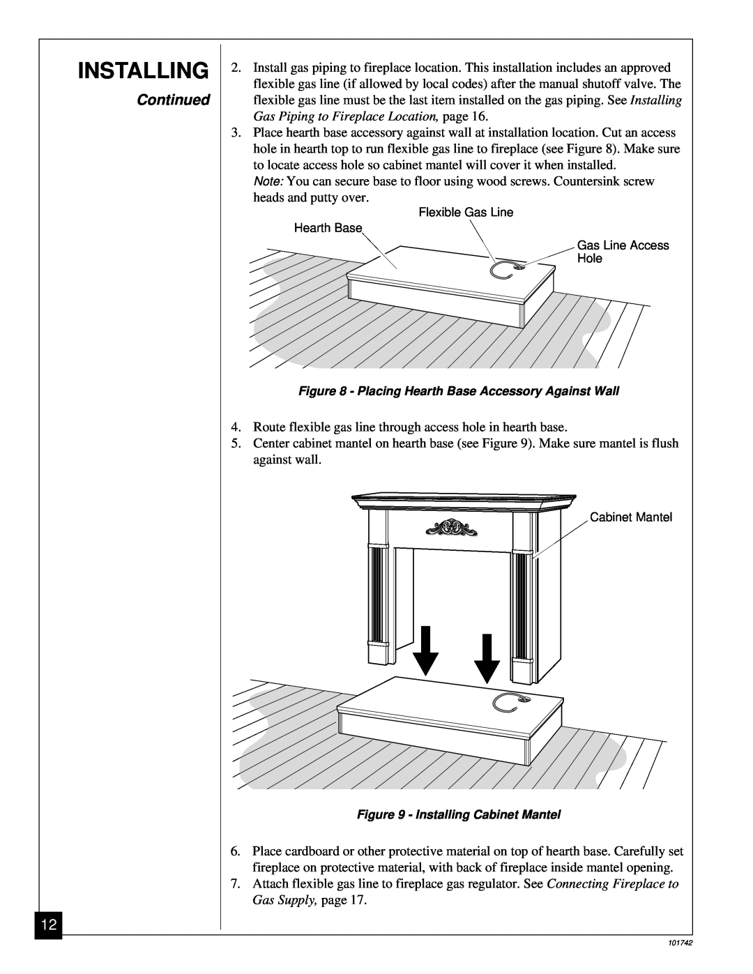 Desa UNVENTED (VENT-FREE) NATURAL GAS FIREPLACE installation manual Installing, Continued, heads and putty over 