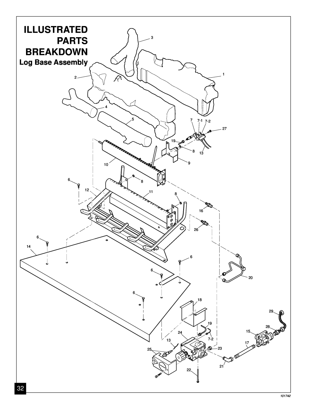 Desa UNVENTED (VENT-FREE) NATURAL GAS FIREPLACE installation manual Illustrated, Parts, Breakdown, Log Base Assembly 