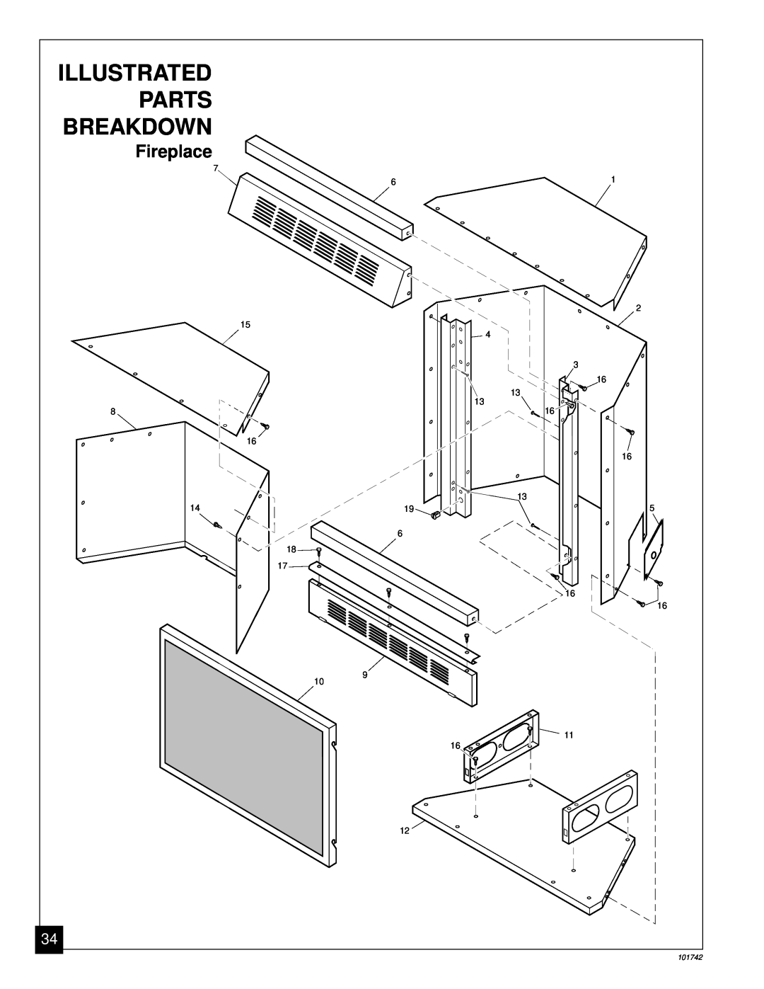 Desa UNVENTED (VENT-FREE) NATURAL GAS FIREPLACE installation manual Fireplace, Illustrated, Parts, Breakdown, 101742 