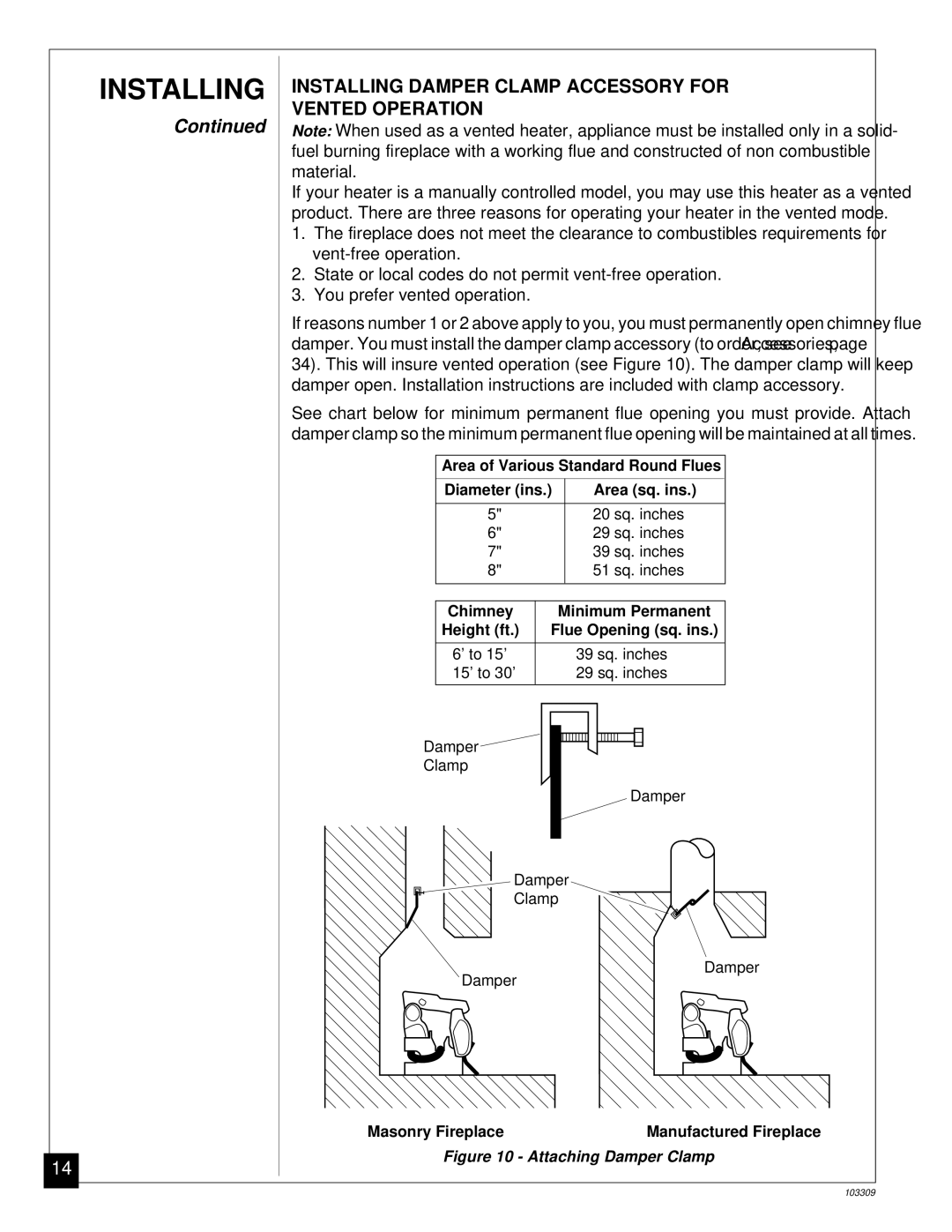 Desa UNVENTED (VENT-FREE) NATURAL GAS LOG HEATER installation manual Installing Damper Clamp Accessory for Vented Operation 