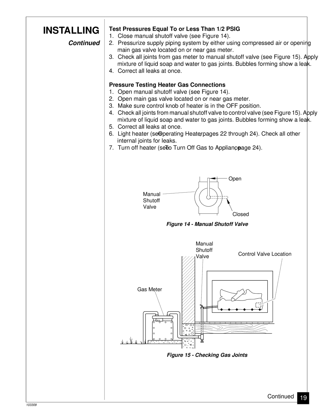 Desa UNVENTED (VENT-FREE) NATURAL GAS LOG HEATER installation manual Test Pressures Equal To or Less Than 1/2 Psig 