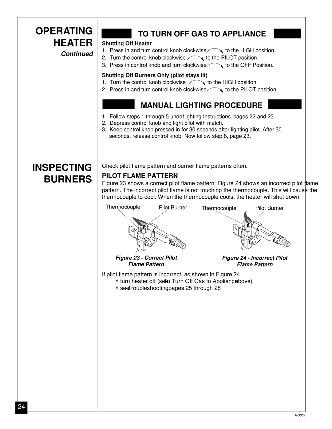 Desa UNVENTED (VENT-FREE) NATURAL GAS LOG HEATER Operating Heater Inspecting Burners, Pilot Flame Pattern 