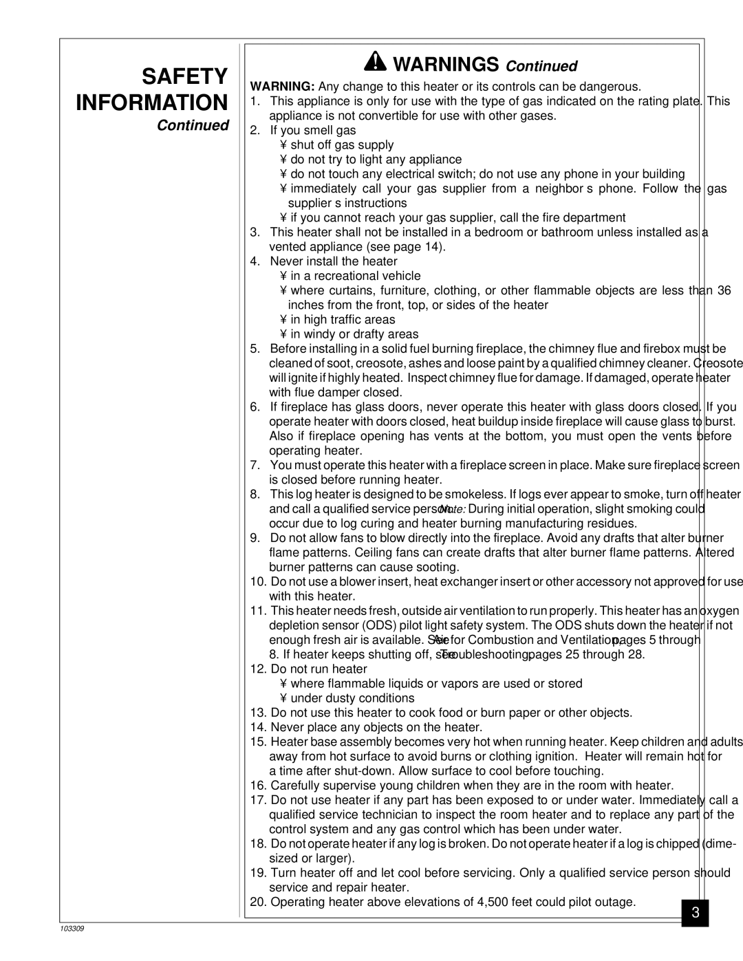 Desa UNVENTED (VENT-FREE) NATURAL GAS LOG HEATER installation manual Safety, Information 