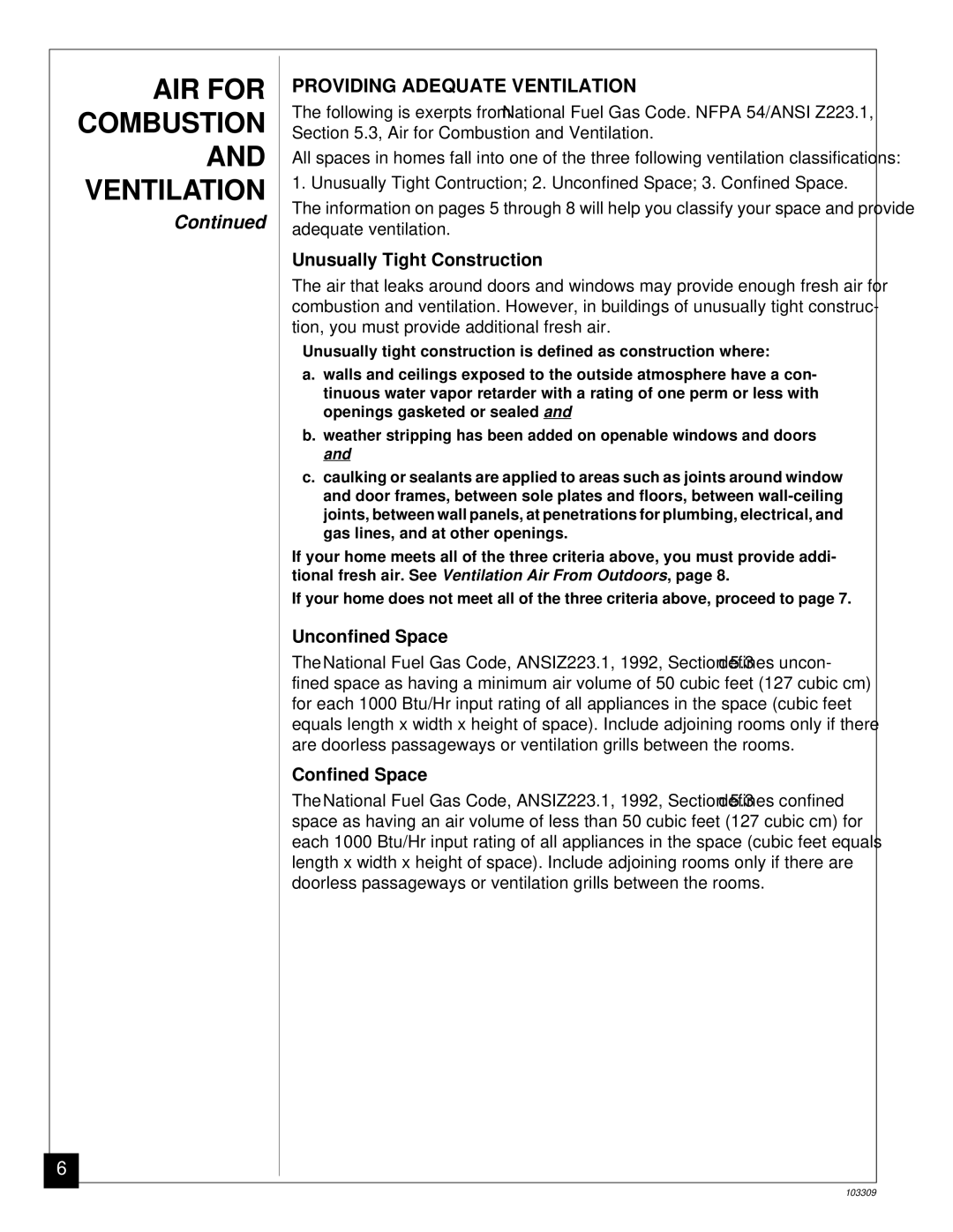 Desa UNVENTED (VENT-FREE) NATURAL GAS LOG HEATER AIR for Combustion and Ventilation, Providing Adequate Ventilation 